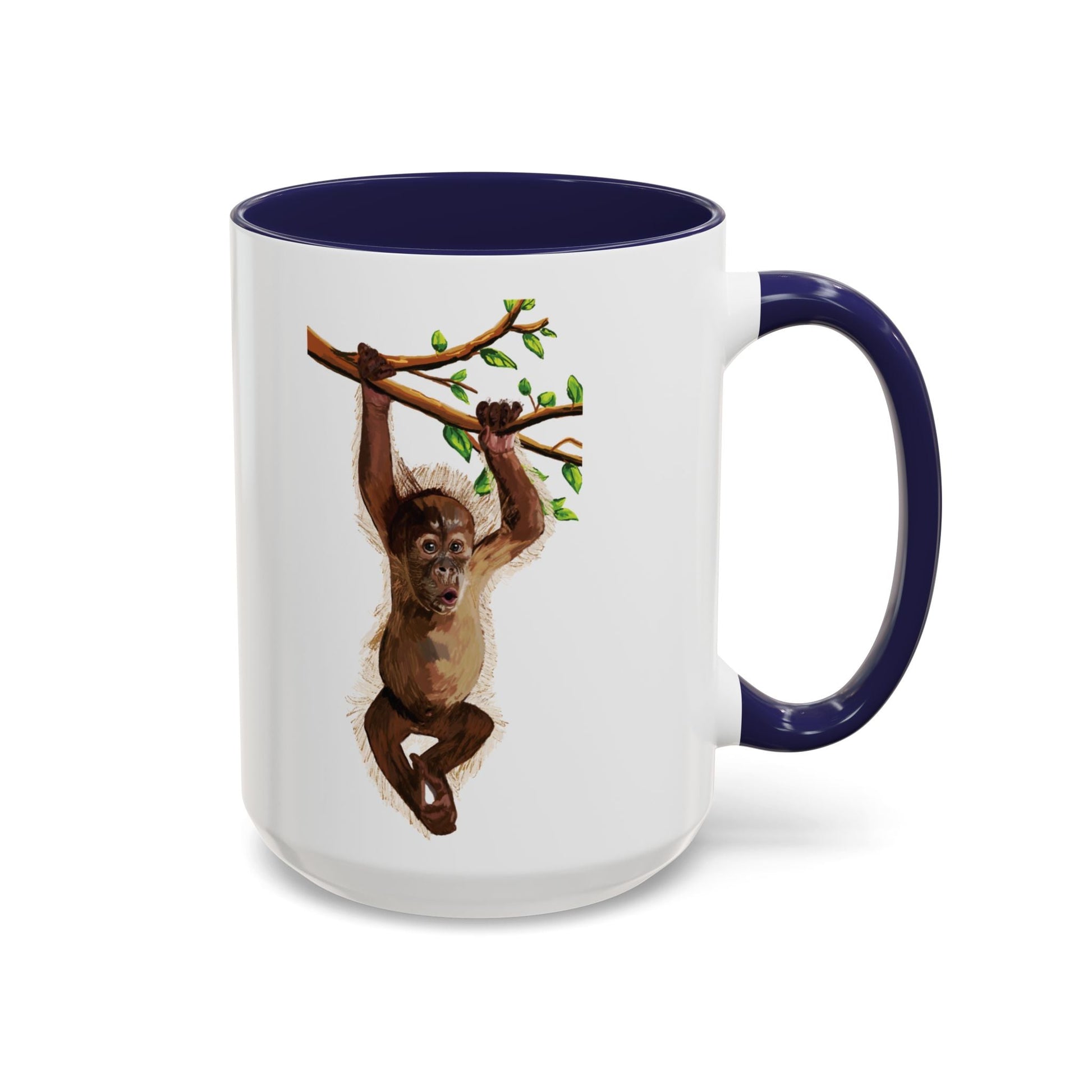 Playful Hanging Monkey Two Tone Coffee Mug | 11oz & 15oz - Blue Cava