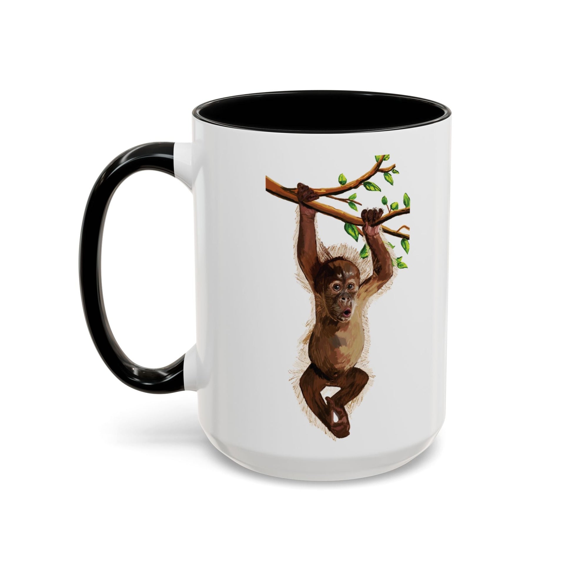 Playful Hanging Monkey Two Tone Coffee Mug | 11oz & 15oz - Blue Cava