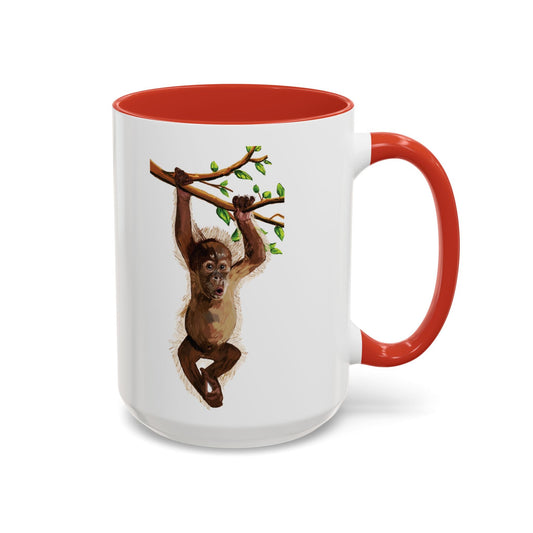 Playful Hanging Monkey Two Tone Coffee Mug | 11oz & 15oz - Blue Cava