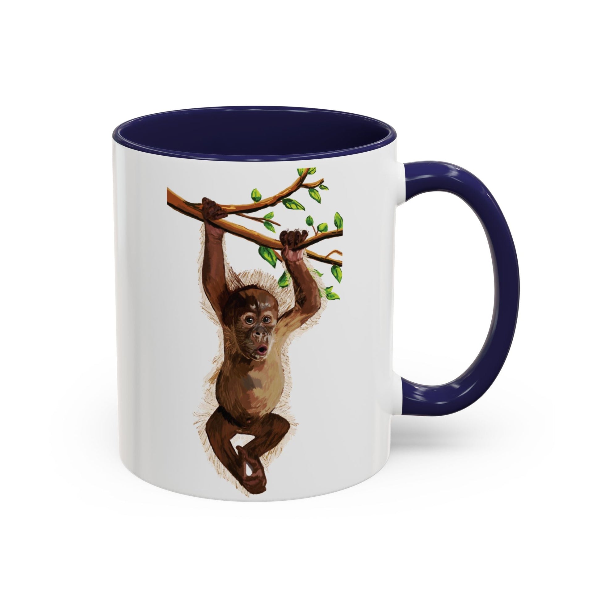 Playful Hanging Monkey Two Tone Coffee Mug | 11oz & 15oz - Blue Cava
