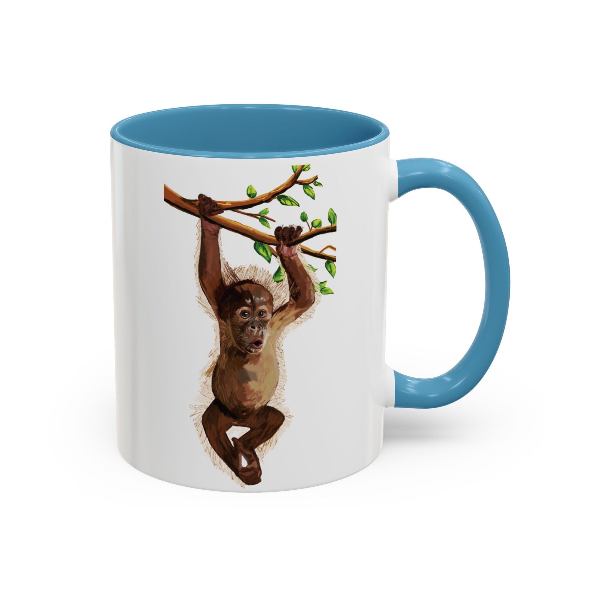 Playful Hanging Monkey Two Tone Coffee Mug | 11oz & 15oz - Blue Cava