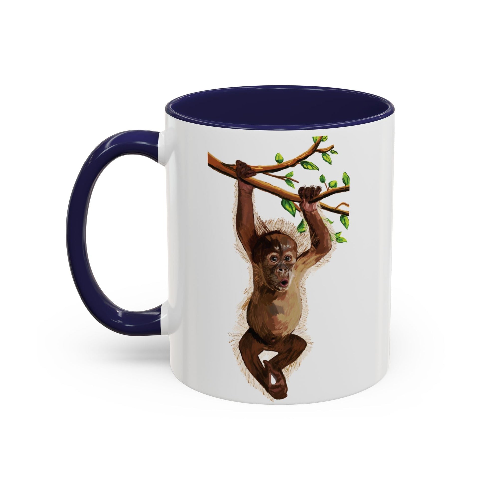 Playful Hanging Monkey Two Tone Coffee Mug | 11oz & 15oz - Blue Cava