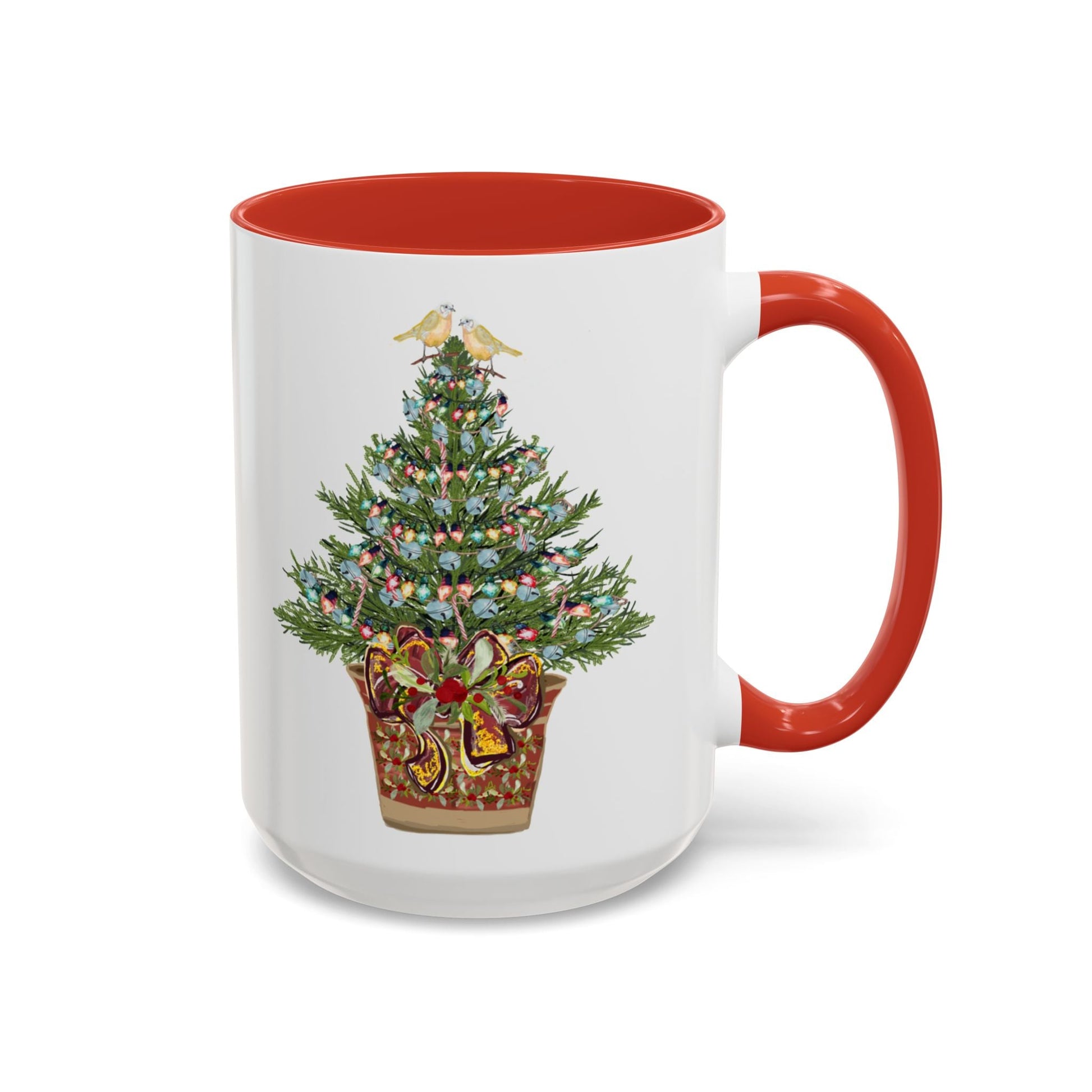 Potted Christmas Tree Two Tone Ceramic Mug, Holiday Coffee Cup, Festive Drinkware - Blue Cava