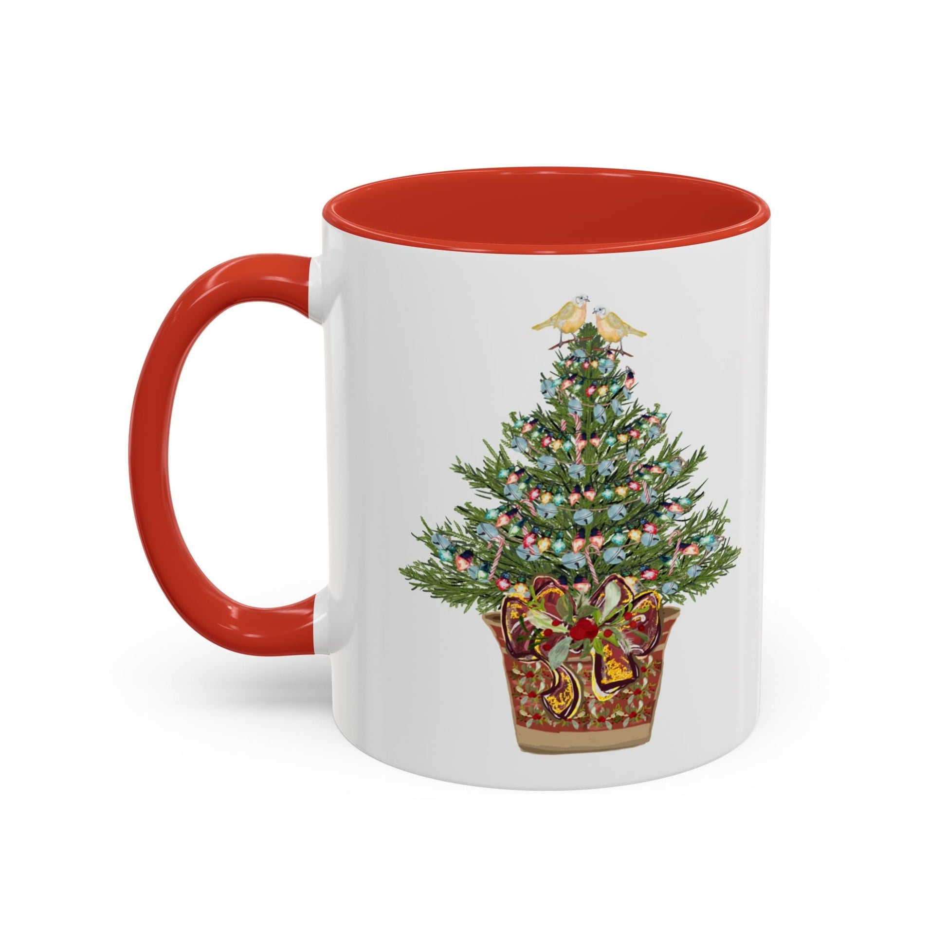 Potted Christmas Tree Two Tone Ceramic Mug, Holiday Coffee Cup, Festive Drinkware - Blue Cava
