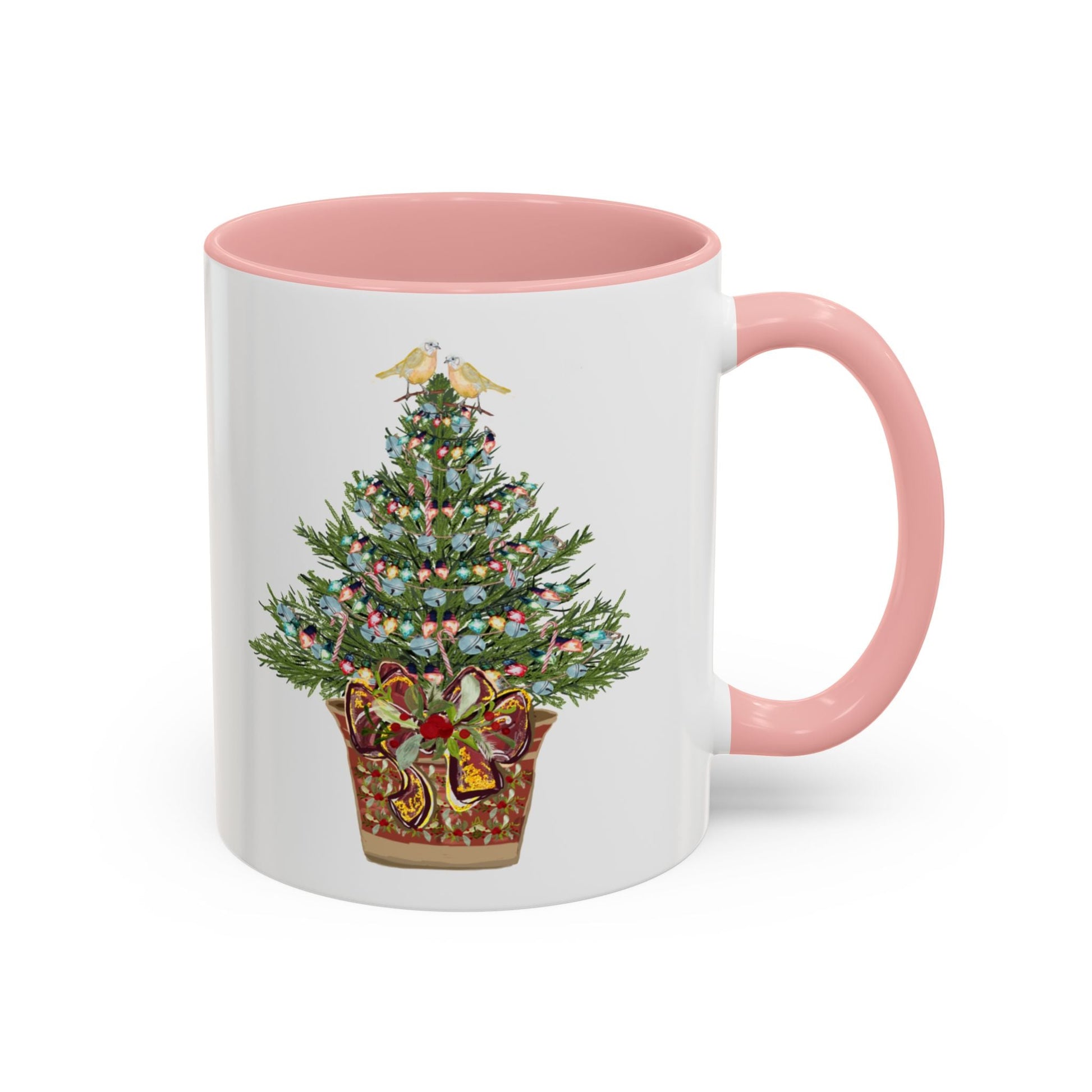 Potted Christmas Tree Two Tone Ceramic Mug, Holiday Coffee Cup, Festive Drinkware - Blue Cava