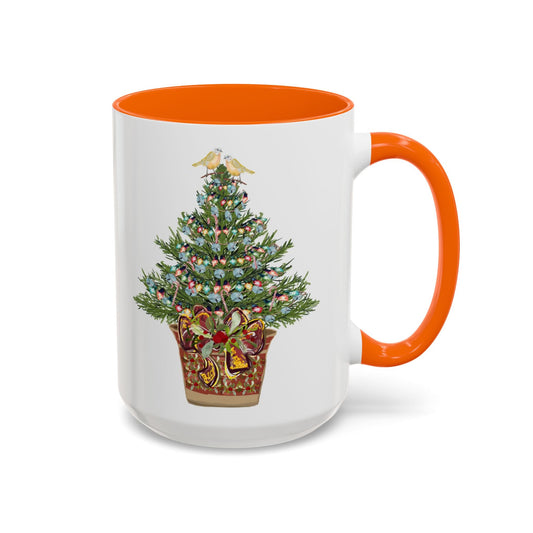 Potted Christmas Tree Two Tone Ceramic Mug, Holiday Coffee Cup, Festive Drinkware - Blue Cava