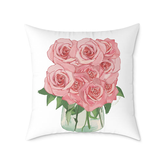 Romantic Pink Rose Square Pillow - Floral Decor for Home & Special Occasions - Blue Cava