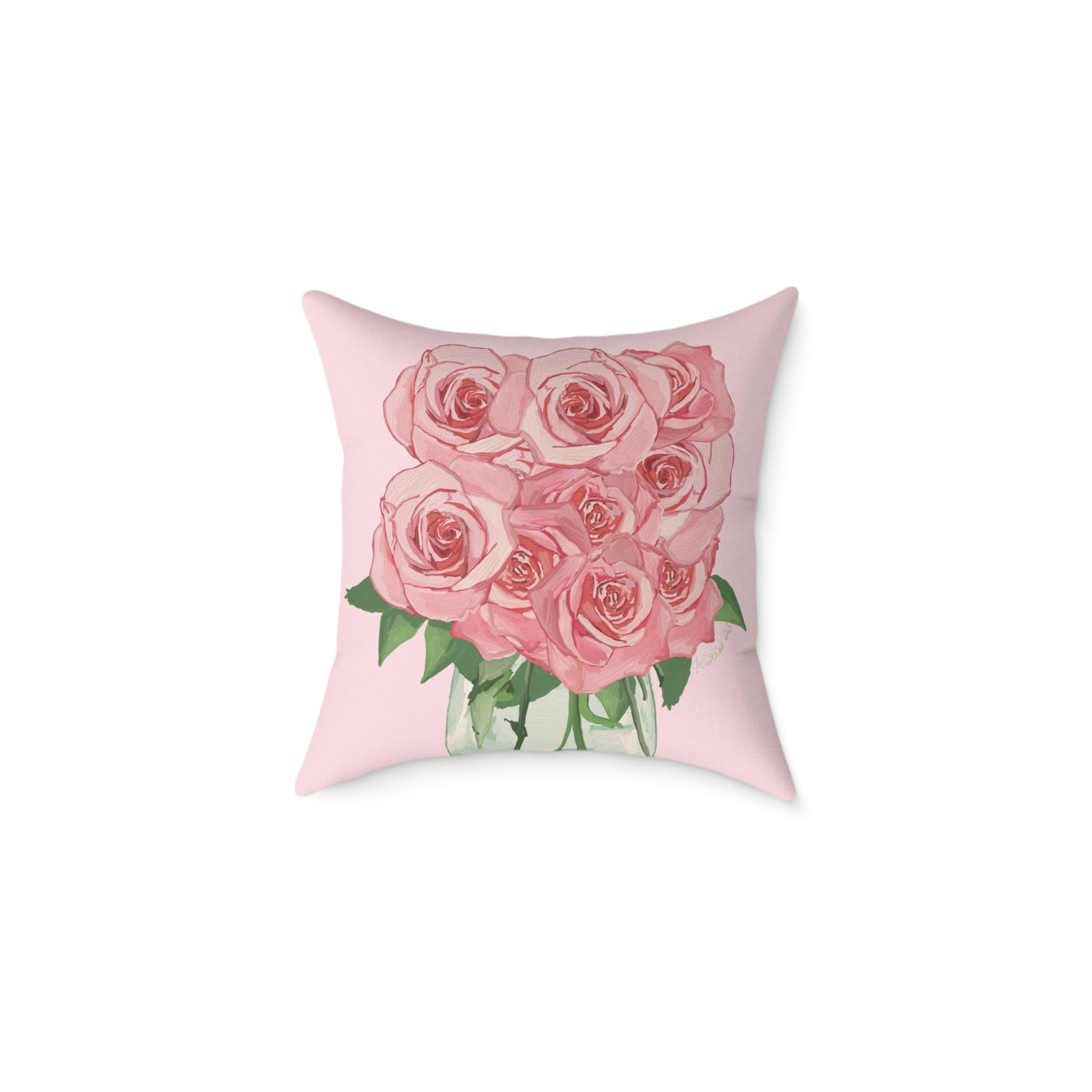 Romantic Pink Roses Square Pillow - Floral Decor for Home & Special Occasions - Blue Cava
