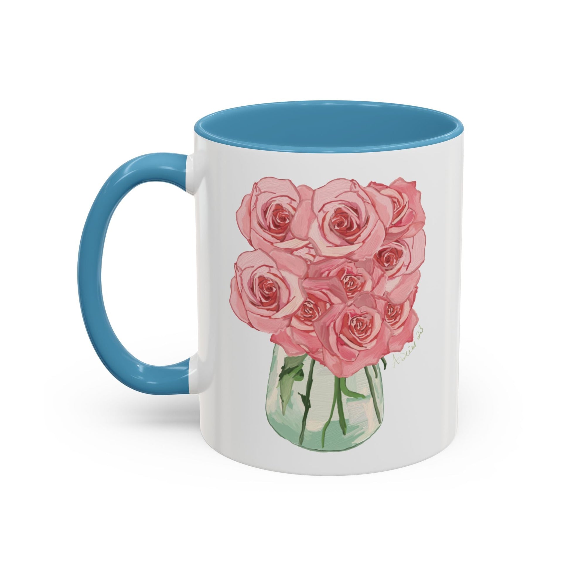 Rose Bouquet Two Tone Coffee Mug (11oz & 15oz) - Blue Cava
