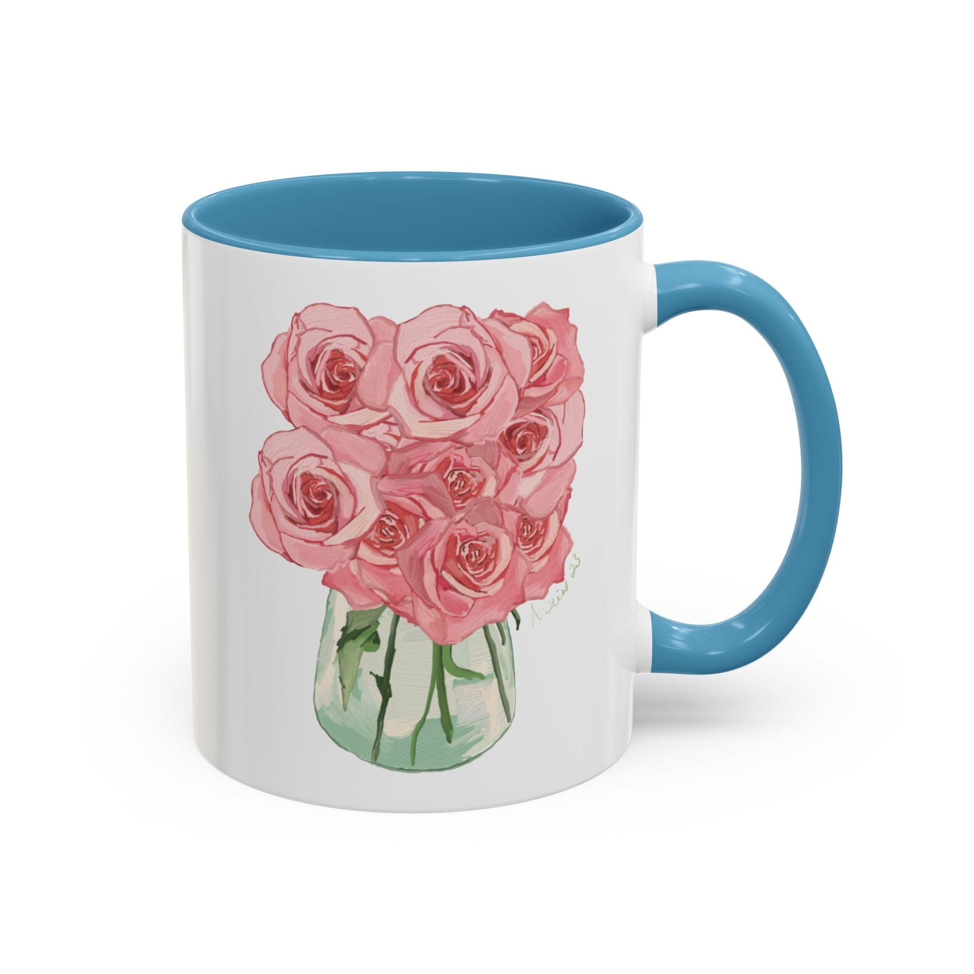 Rose Bouquet Two Tone Coffee Mug (11oz & 15oz) - Blue Cava