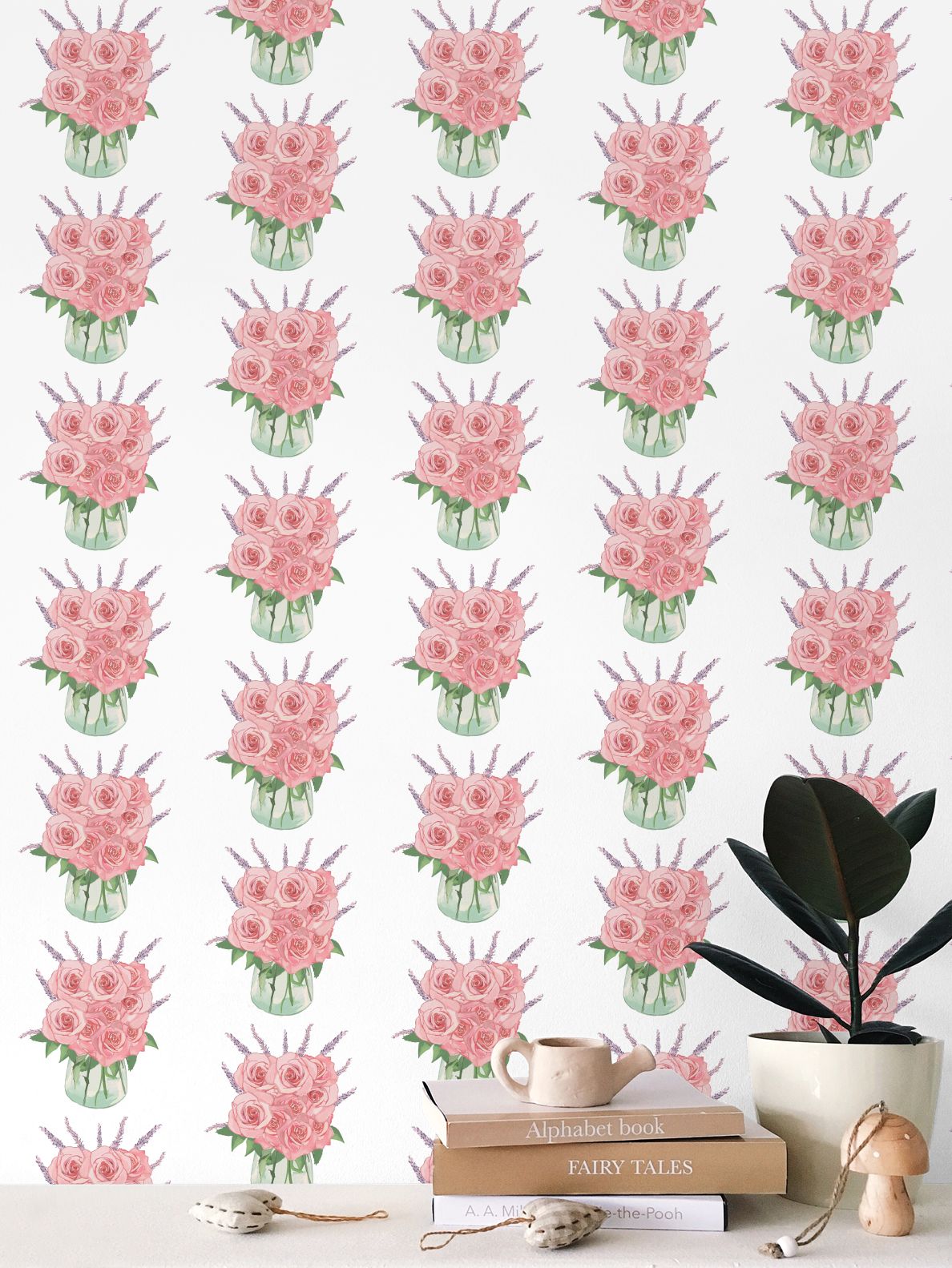 Roses Bouquet Wallpaper - Blue Cava
