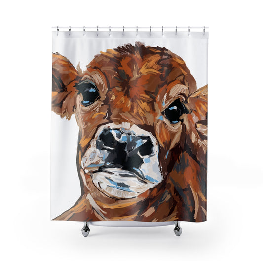 Rustic Cow Shower Curtain - Farmhouse Vibe for Animal Lovers - Blue Cava