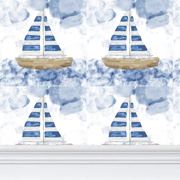 Sail Boat Wallpaper - Blue Cava