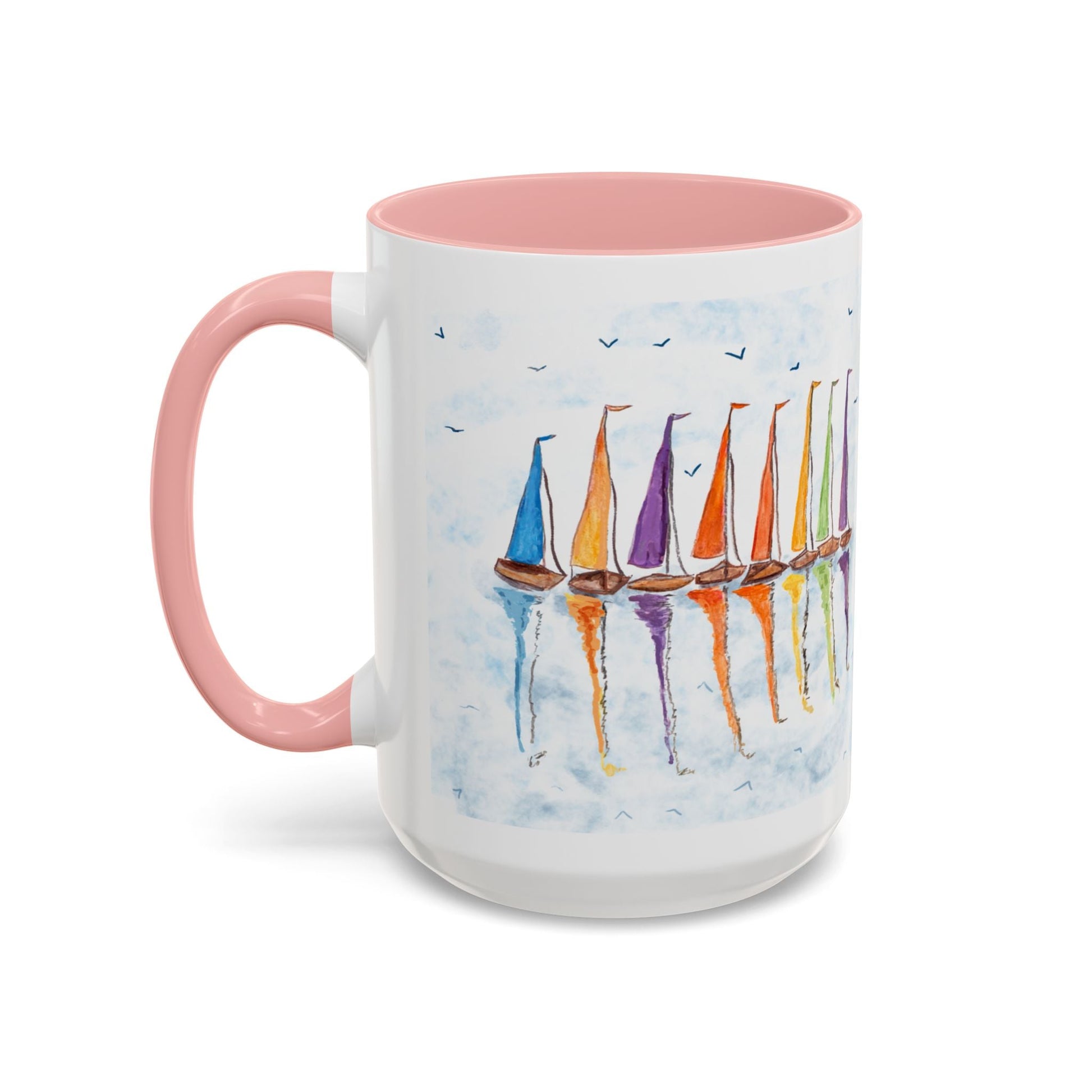 Sailboat Reflections Accent Coffee Mug (11oz + 15oz) - Blue Cava