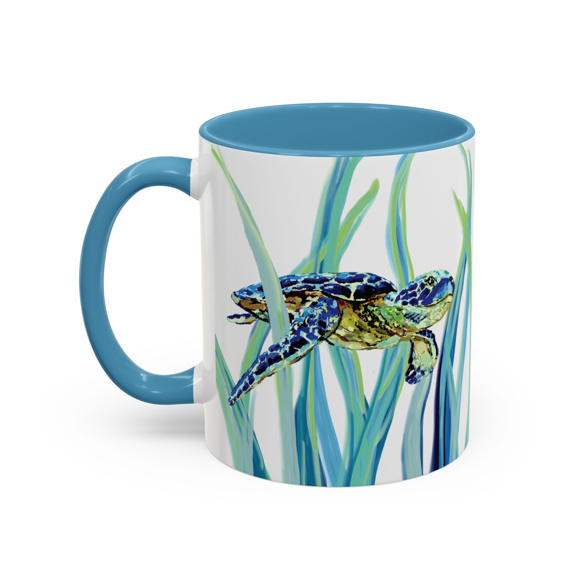 Sea Turtle Ocean Inspired Two - Tone Ceramic Mugs, 11oz & 15oz - Blue Cava