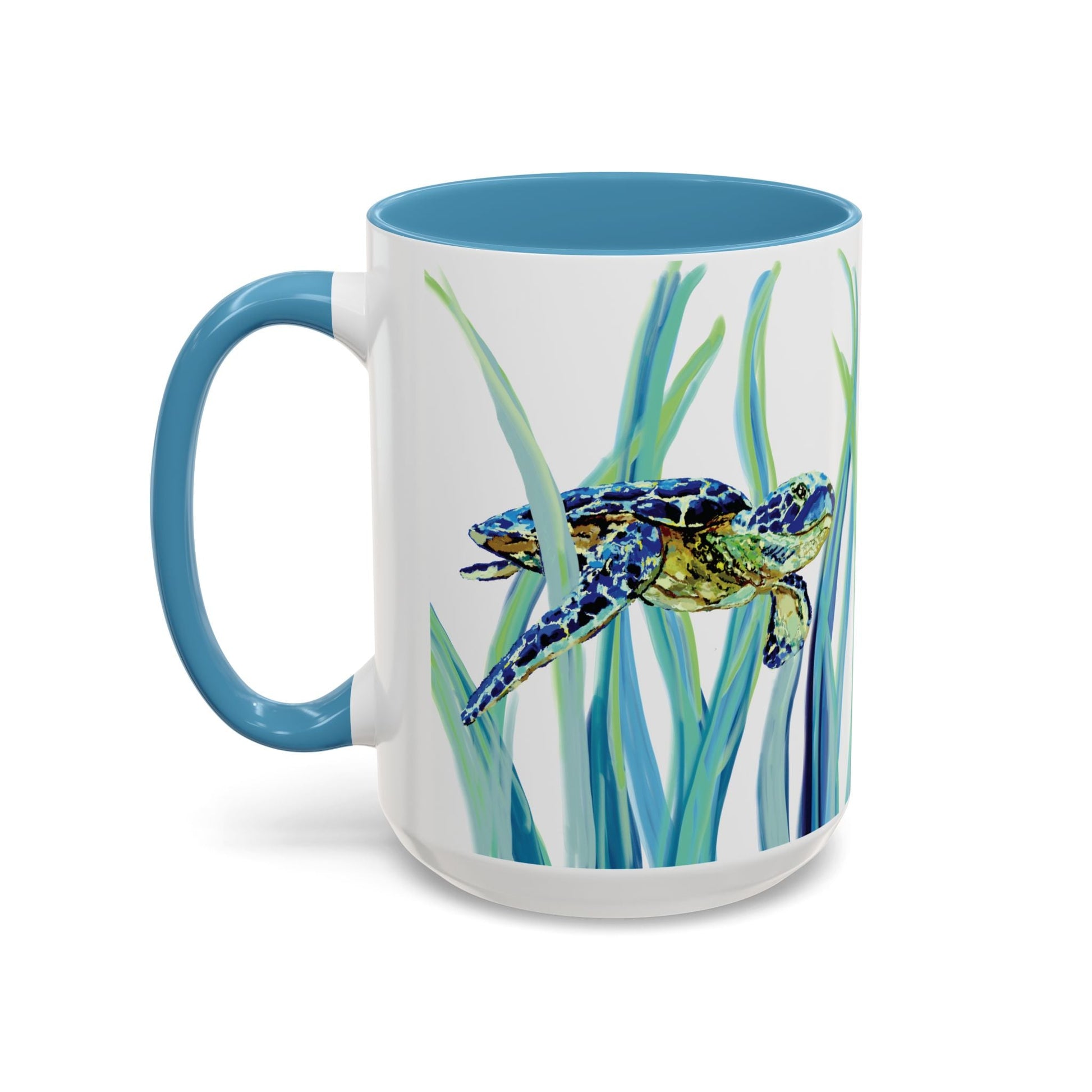 Sea Turtle Ocean Inspired Two - Tone Ceramic Mugs, 11oz & 15oz - Blue Cava