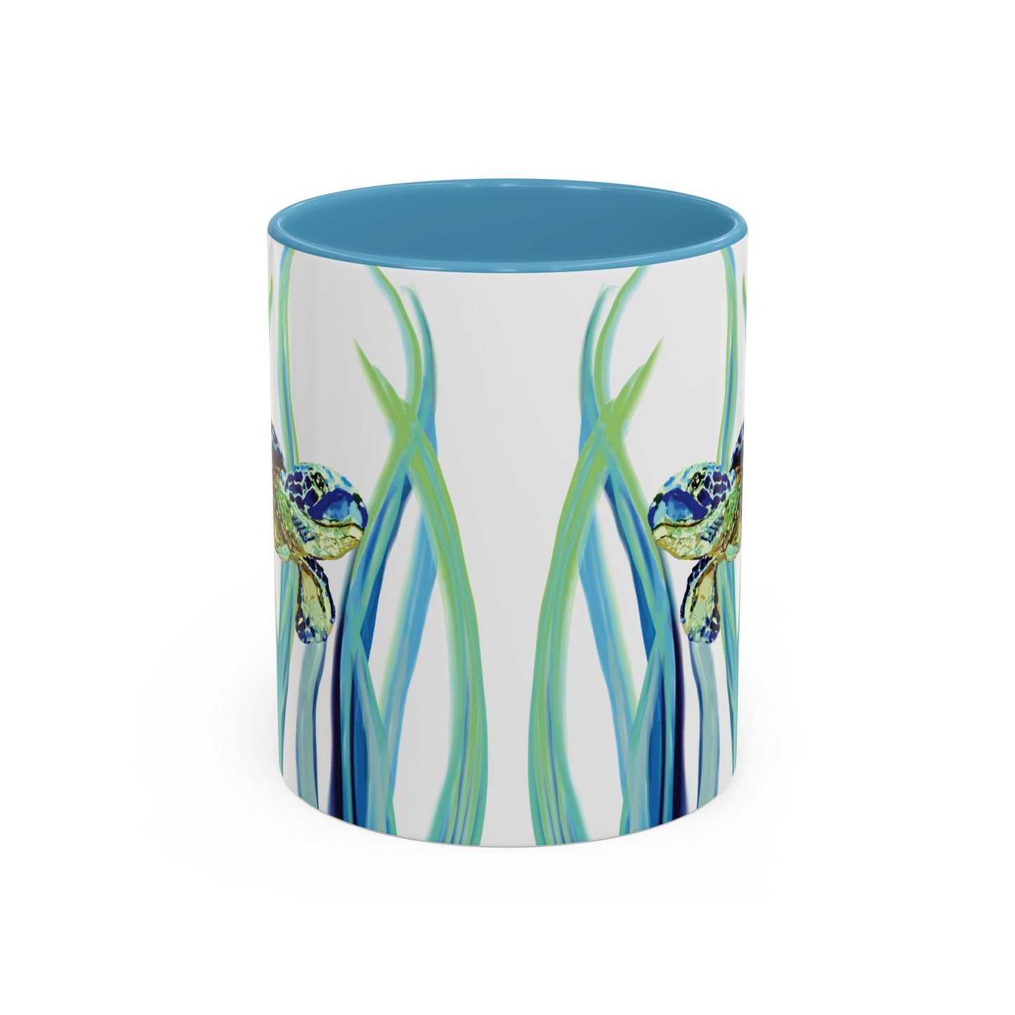 Sea Turtle Ocean Inspired Two - Tone Ceramic Mugs, 11oz & 15oz - Blue Cava