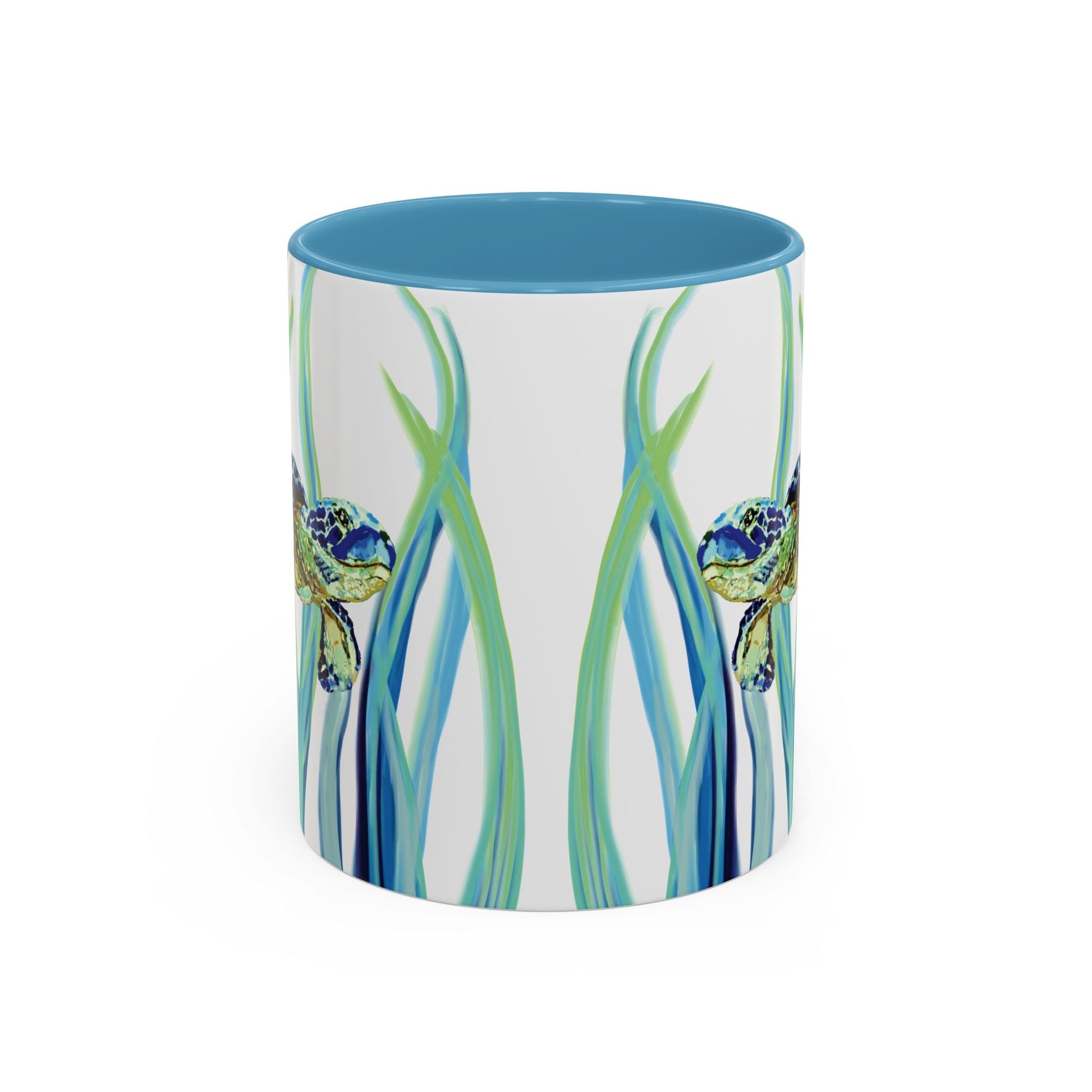 Sea Turtle Ocean Inspired Two - Tone Ceramic Mugs, 11oz & 15oz - Blue Cava