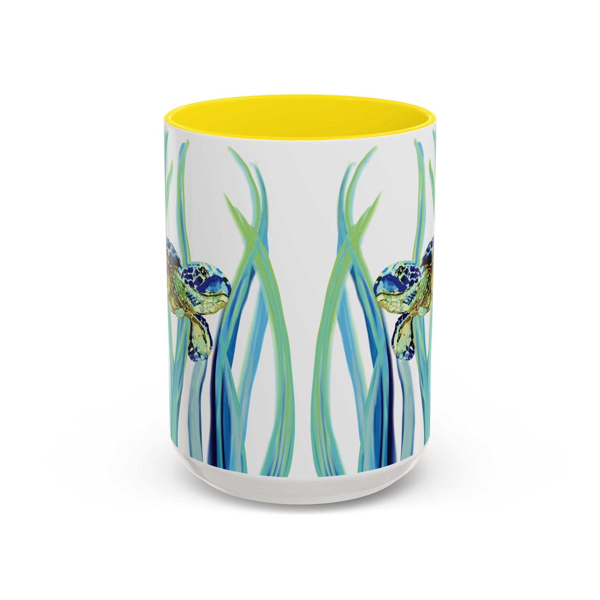 Sea Turtle Ocean Inspired Two - Tone Ceramic Mugs, 11oz & 15oz - Blue Cava