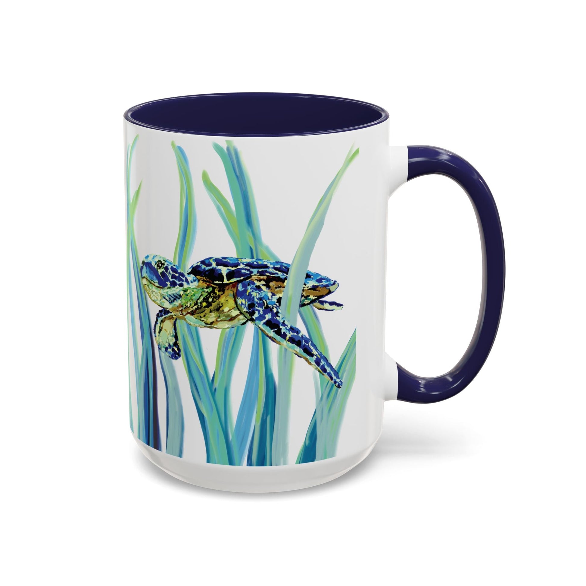 Sea Turtle Ocean Inspired Two - Tone Ceramic Mugs, 11oz & 15oz - Blue Cava