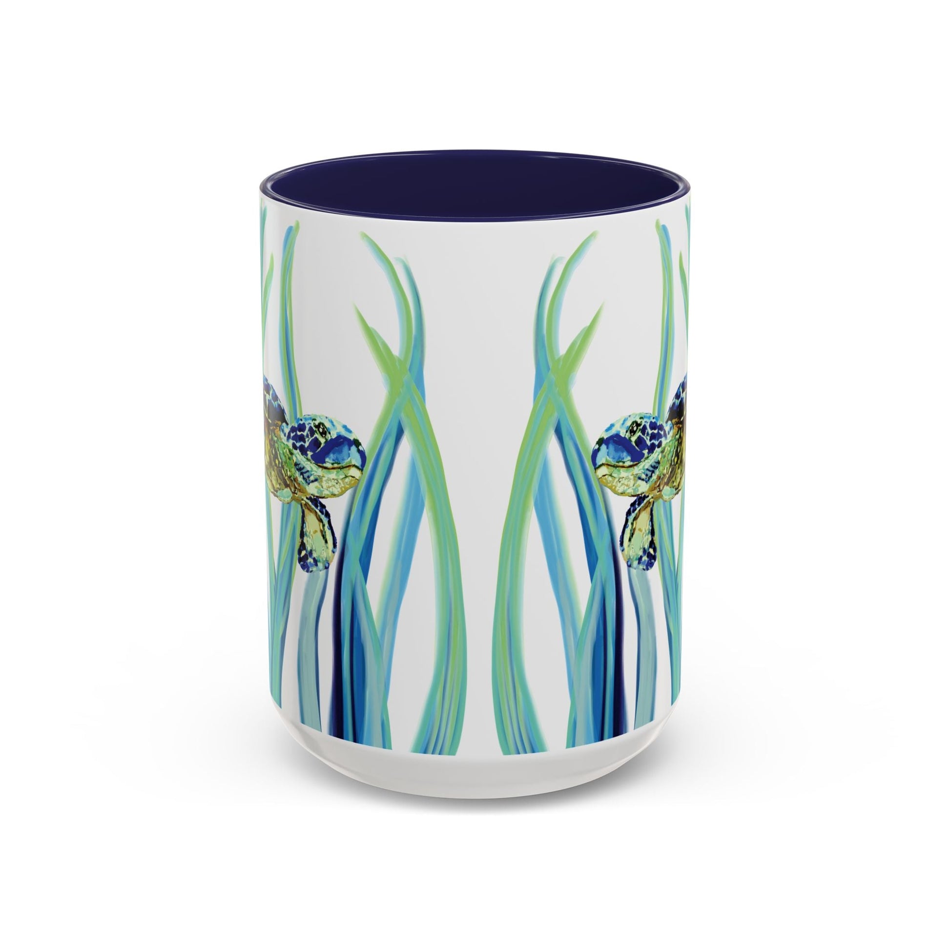 Sea Turtle Ocean Inspired Two - Tone Ceramic Mugs, 11oz & 15oz - Blue Cava