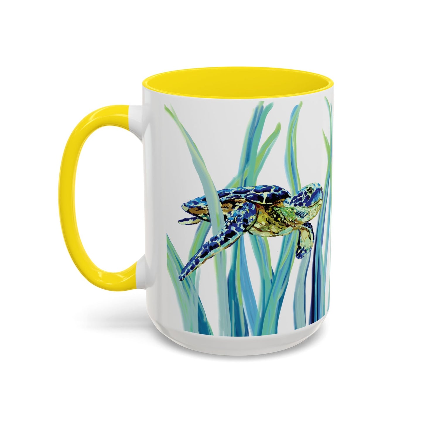 Sea Turtle Ocean Inspired Two - Tone Ceramic Mugs, 11oz & 15oz - Blue Cava