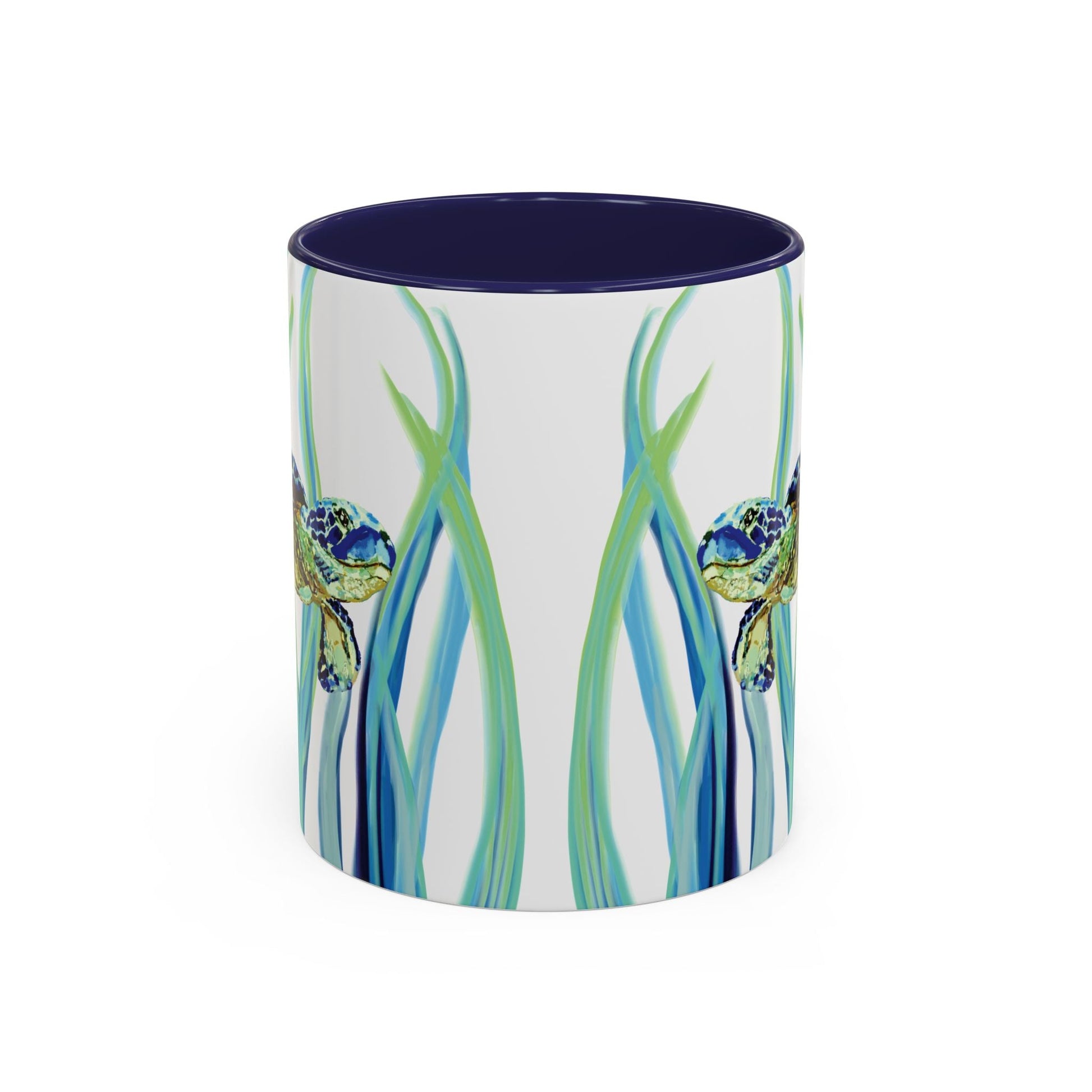 Sea Turtle Ocean Inspired Two - Tone Ceramic Mugs, 11oz & 15oz - Blue Cava