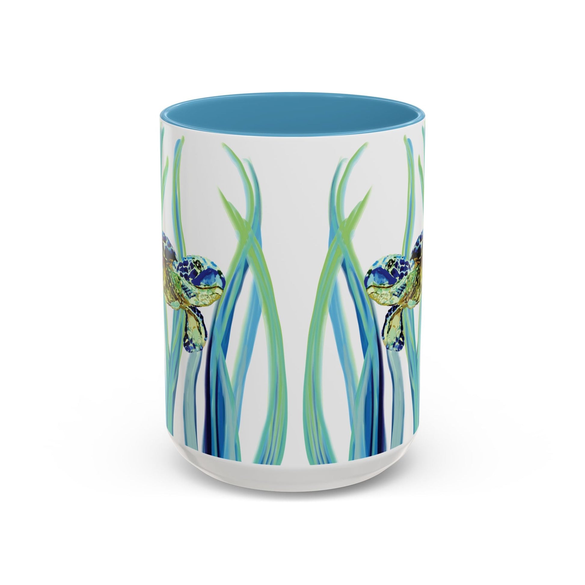 Sea Turtle Ocean Inspired Two - Tone Ceramic Mugs, 11oz & 15oz - Blue Cava