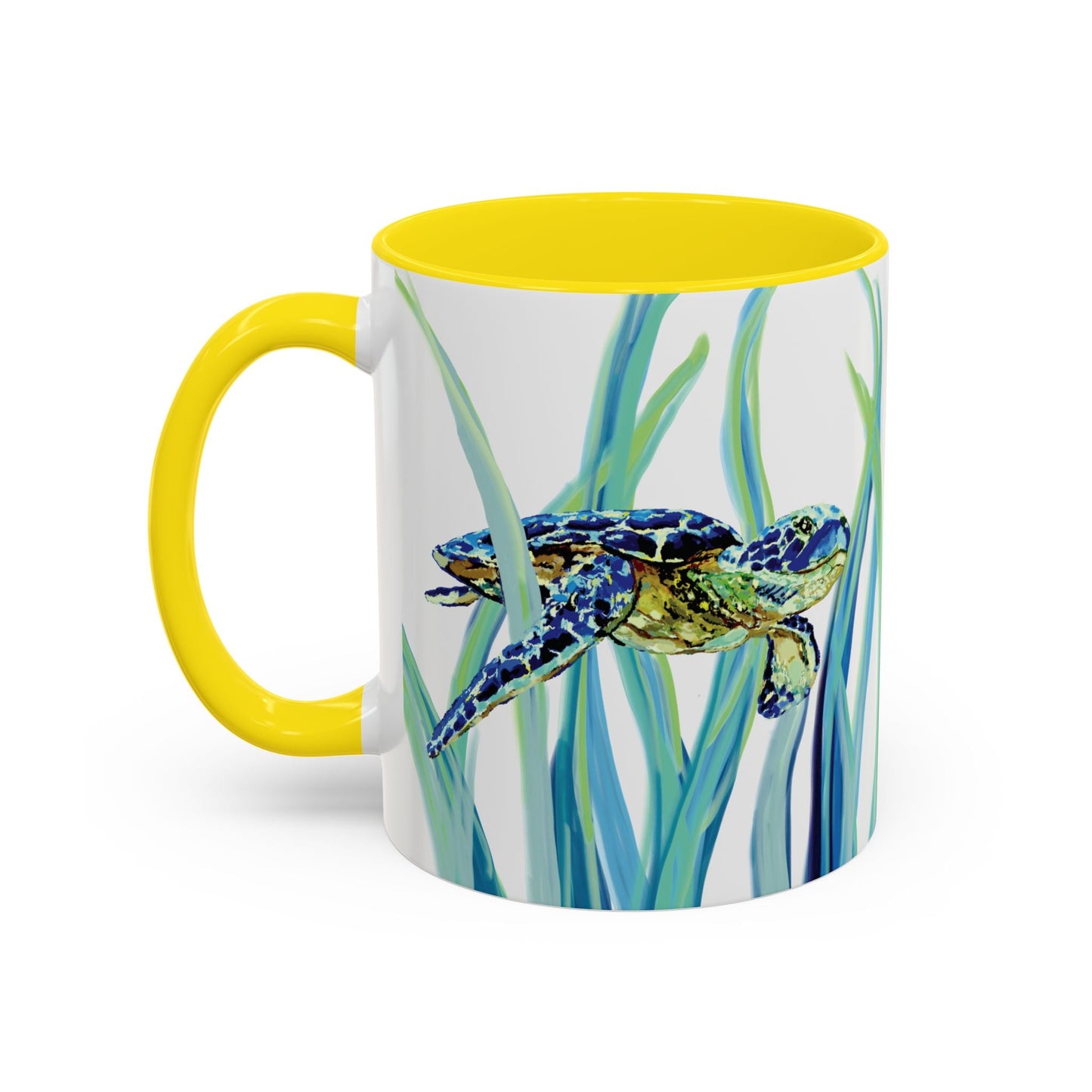 Sea Turtle Ocean Inspired Two - Tone Ceramic Mugs, 11oz & 15oz - Blue Cava