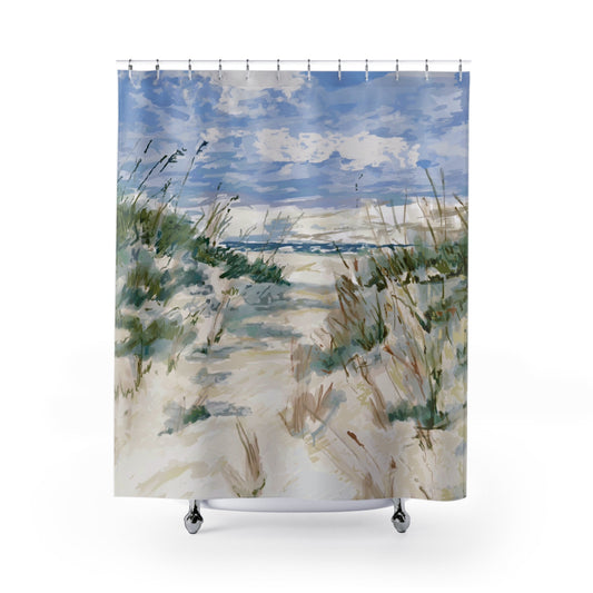 Serene Coastal Shower Curtain - Beach Vibes for Relaxing Bathrooms - Blue Cava