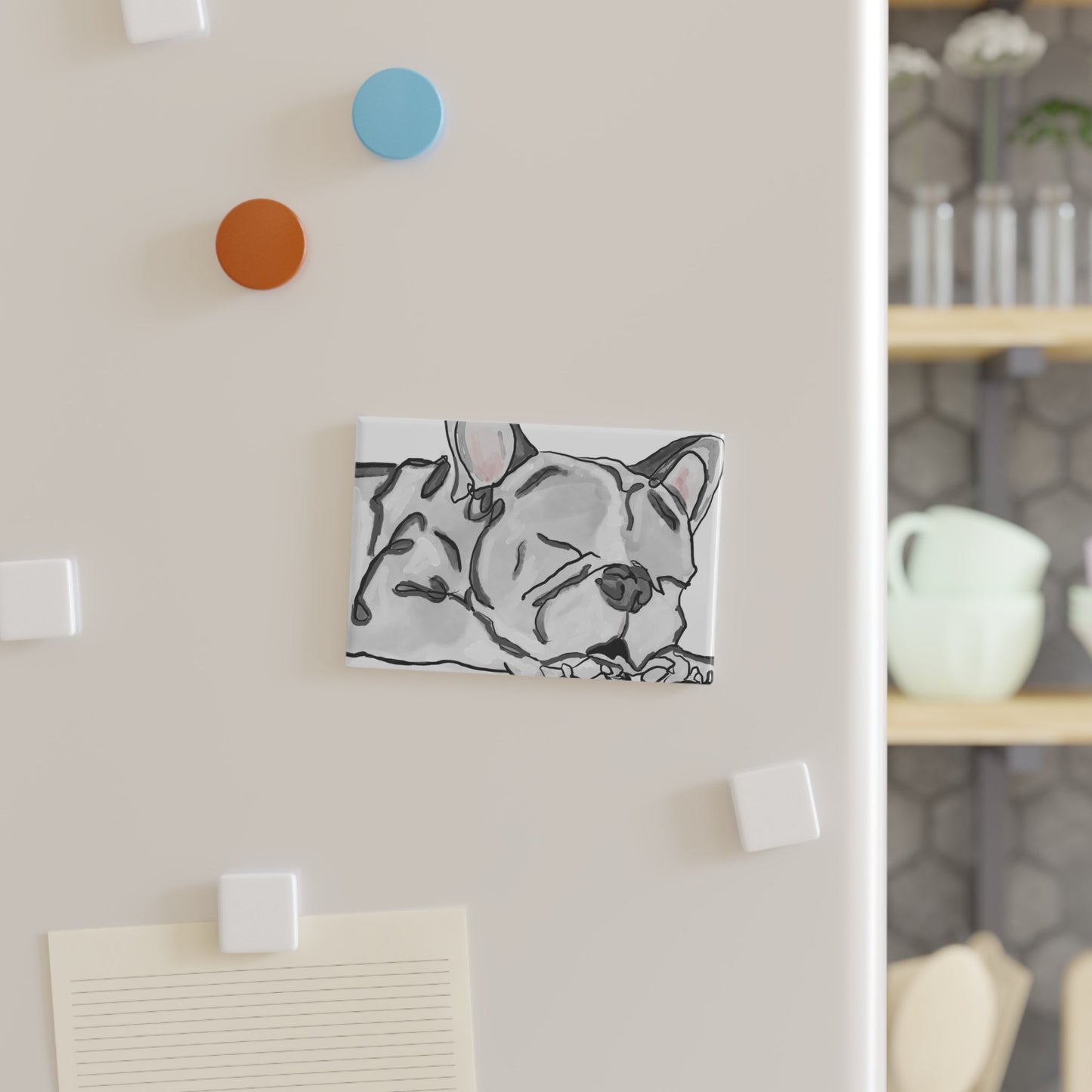 Sleeping French Bull Dog Button Magnets - Blue Cava