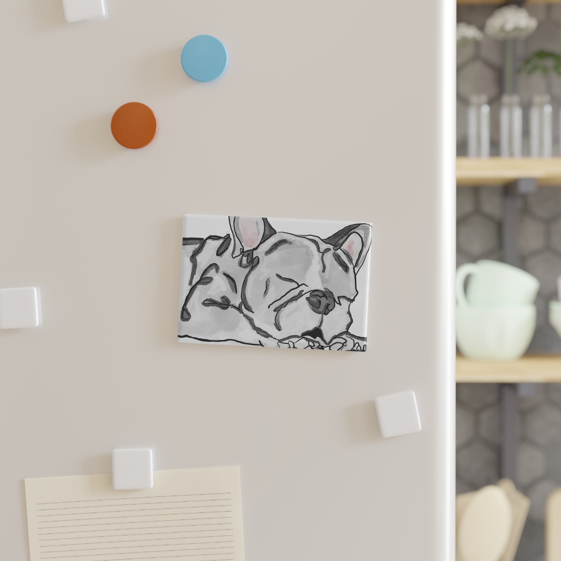 Sleeping French Bull Dog Button Magnets - Blue Cava