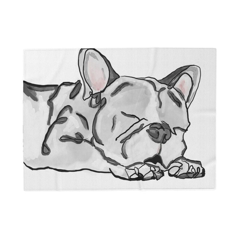 Sleeping French Bulldog Sherpa Blanket - Blue Cava