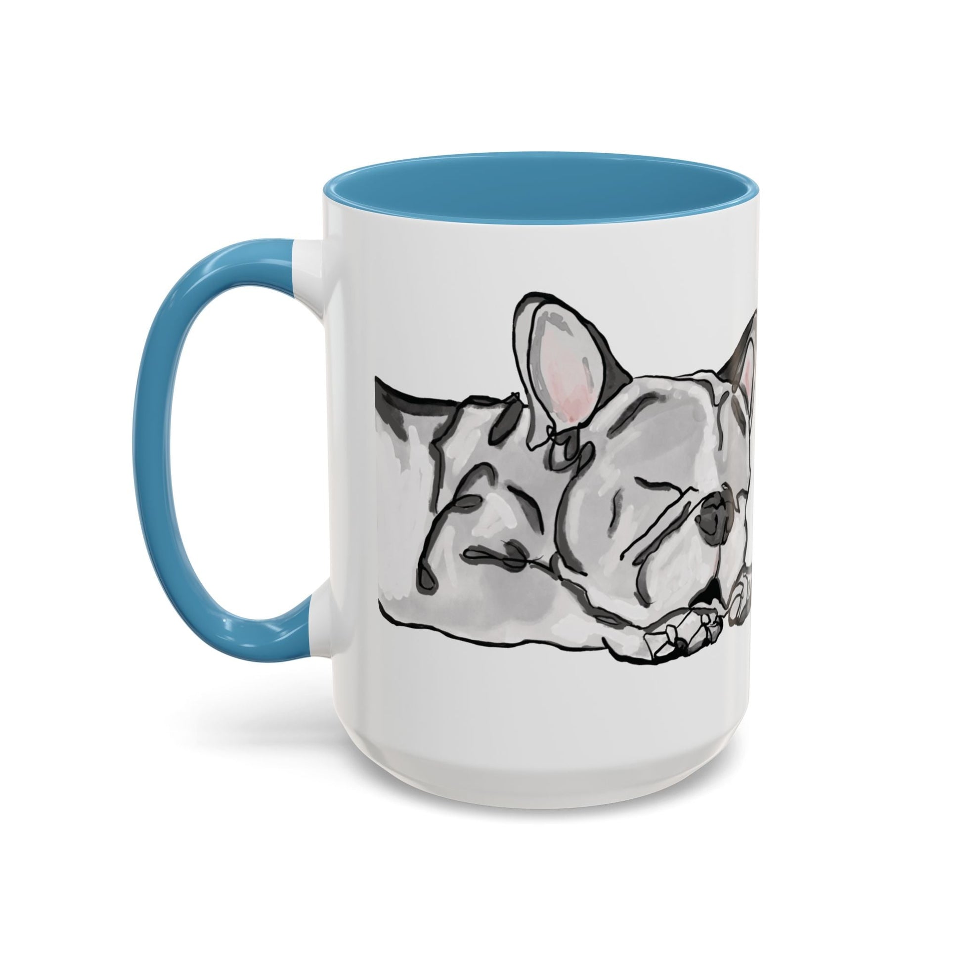 Sleeping French Bulldog Two - Tone Ceramic Mugs - 11 oz and 15 oz - Blue Cava