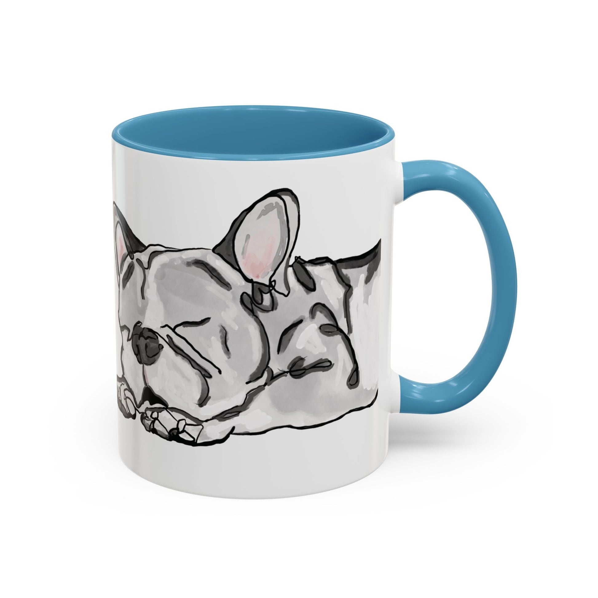 Sleeping French Bulldog Two - Tone Ceramic Mugs - 11 oz and 15 oz - Blue Cava