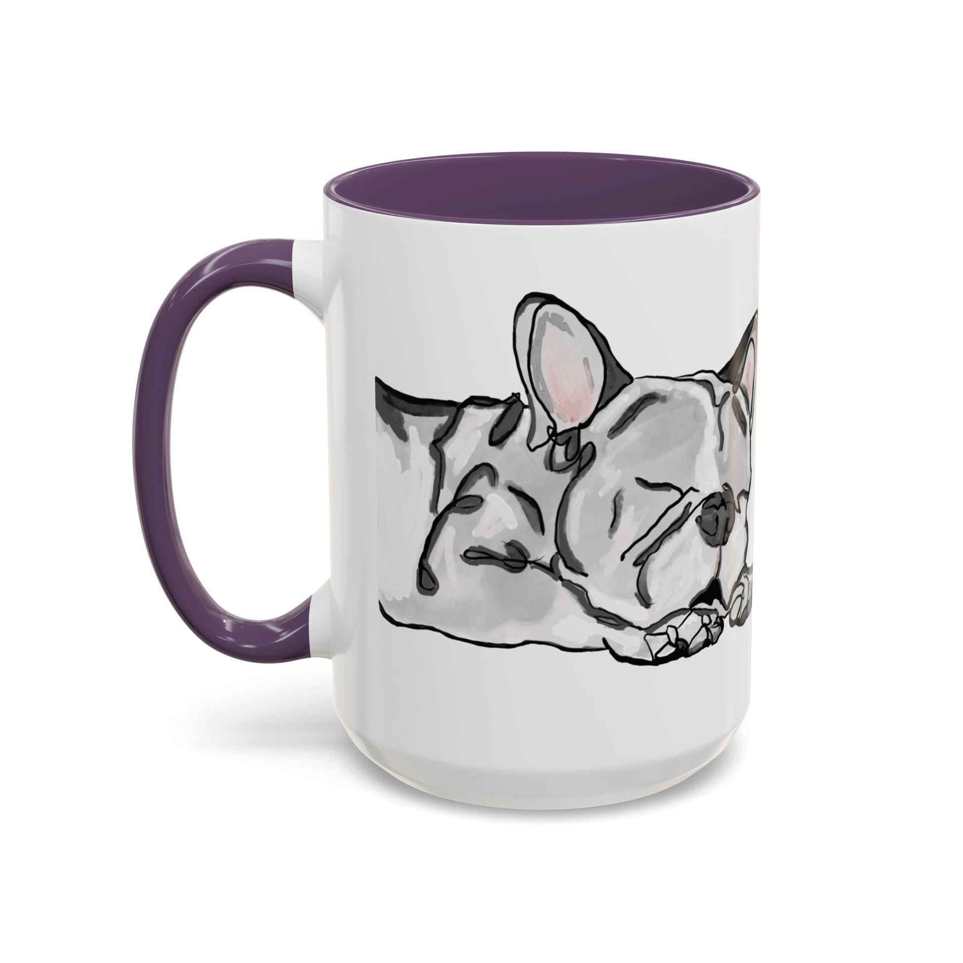 Sleeping French Bulldog Two - Tone Ceramic Mugs - 11 oz and 15 oz - Blue Cava