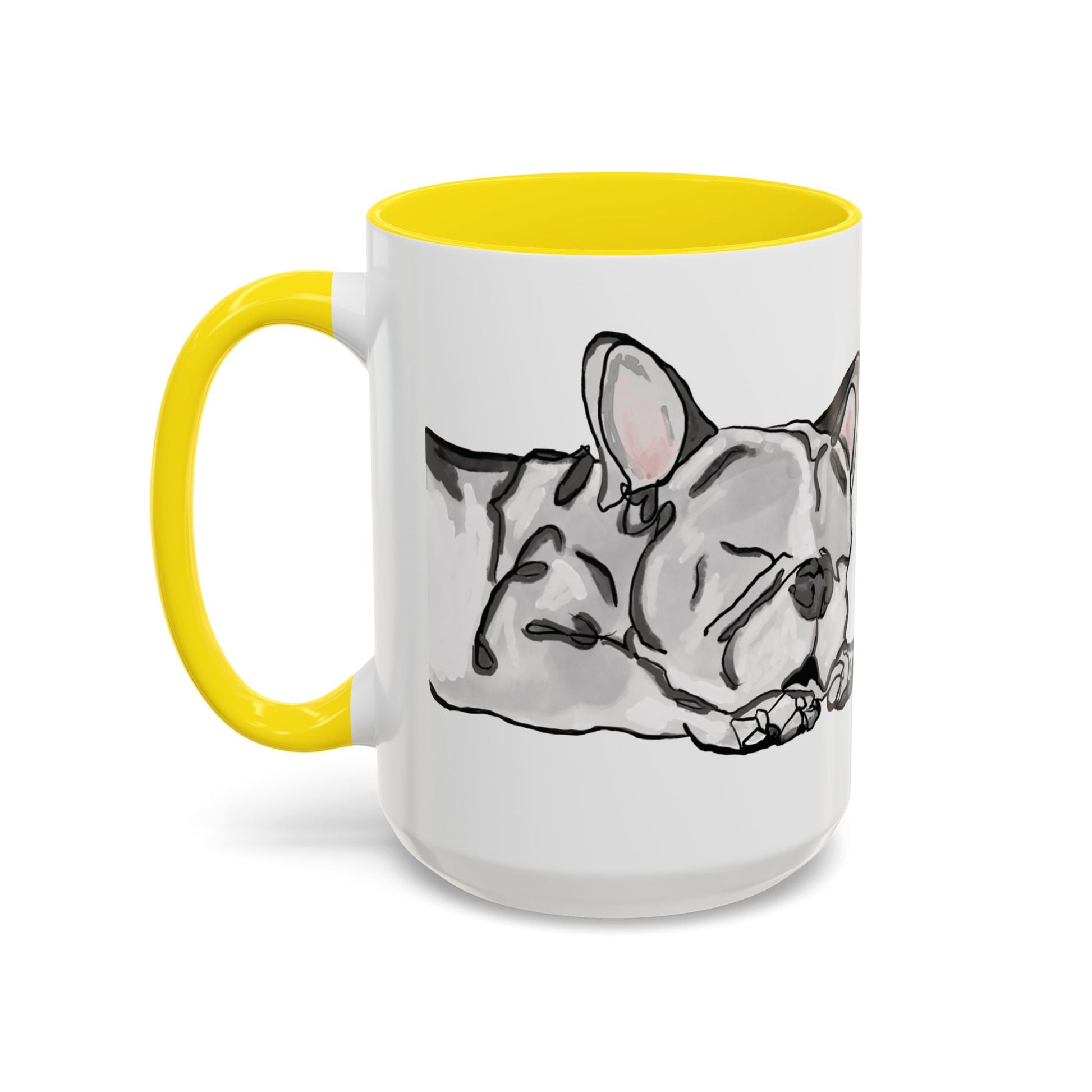 Sleeping French Bulldog Two - Tone Ceramic Mugs - 11 oz and 15 oz - Blue Cava