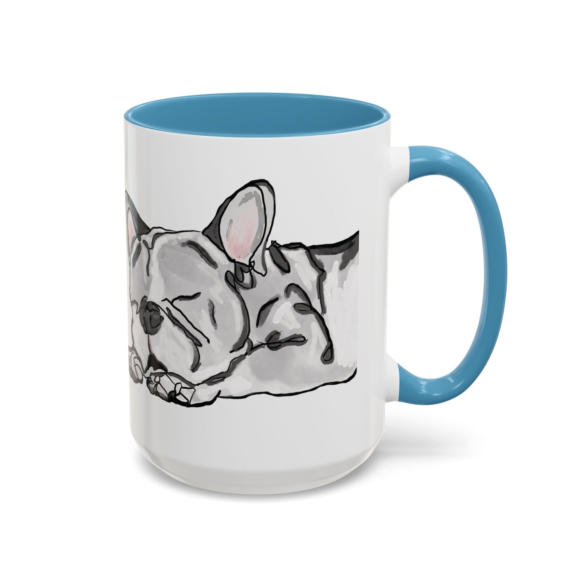 Sleeping French Bulldog Two - Tone Ceramic Mugs - 11 oz and 15 oz - Blue Cava
