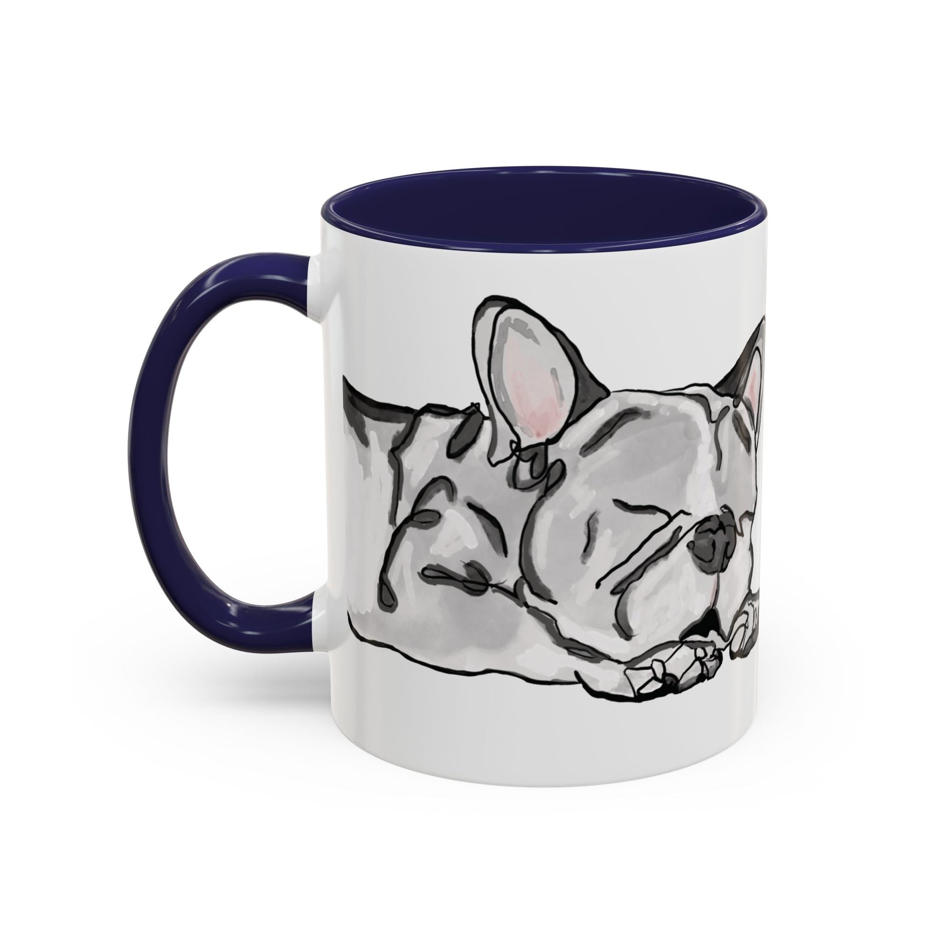 Sleeping French Bulldog Two - Tone Ceramic Mugs - 11 oz and 15 oz - Blue Cava