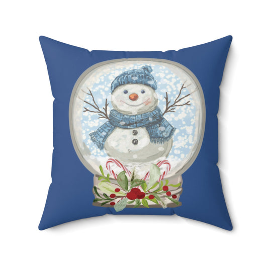 Snowman Snow Globe Decorative Pillow, Winter Home Decor, Festive Throw Pillow - Blue Cava