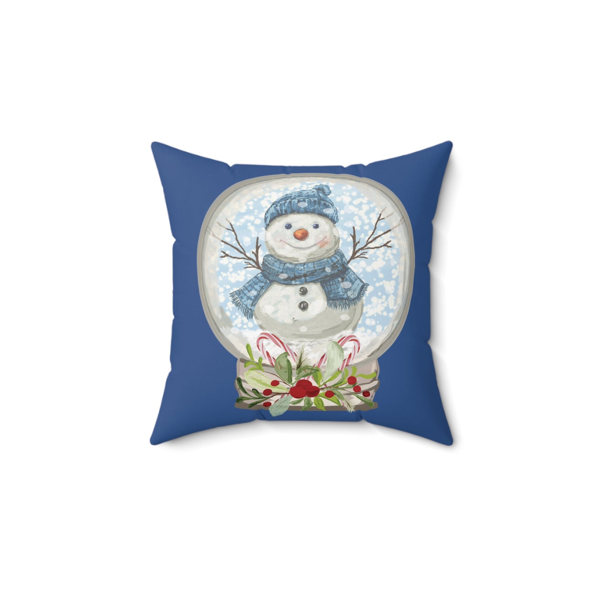 Snowman Snow Globe Decorative Pillow, Winter Home Decor, Festive Throw Pillow - Blue Cava