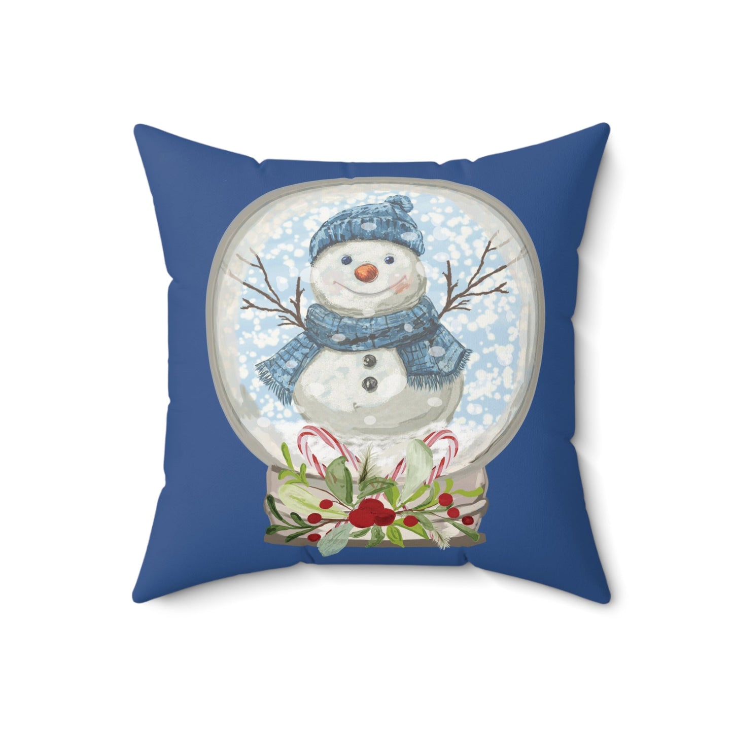 Snowman Snow Globe Decorative Pillow, Winter Home Decor, Festive Throw Pillow - Blue Cava