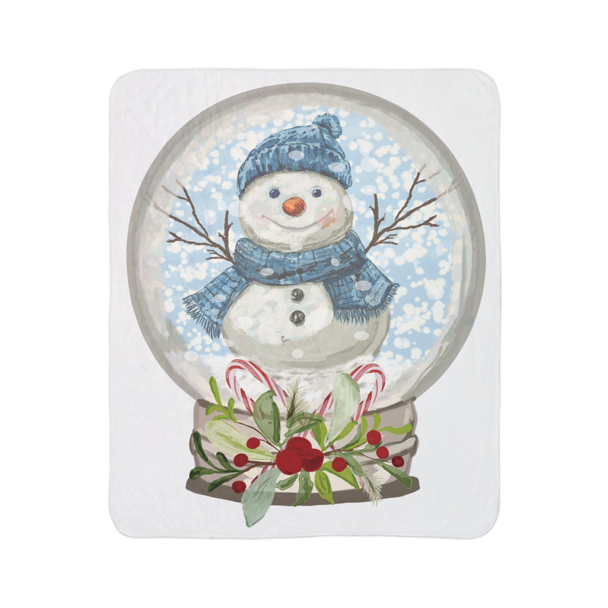 Snowman Snow Globe Fleece Sherpa Blanket - Blue Cava