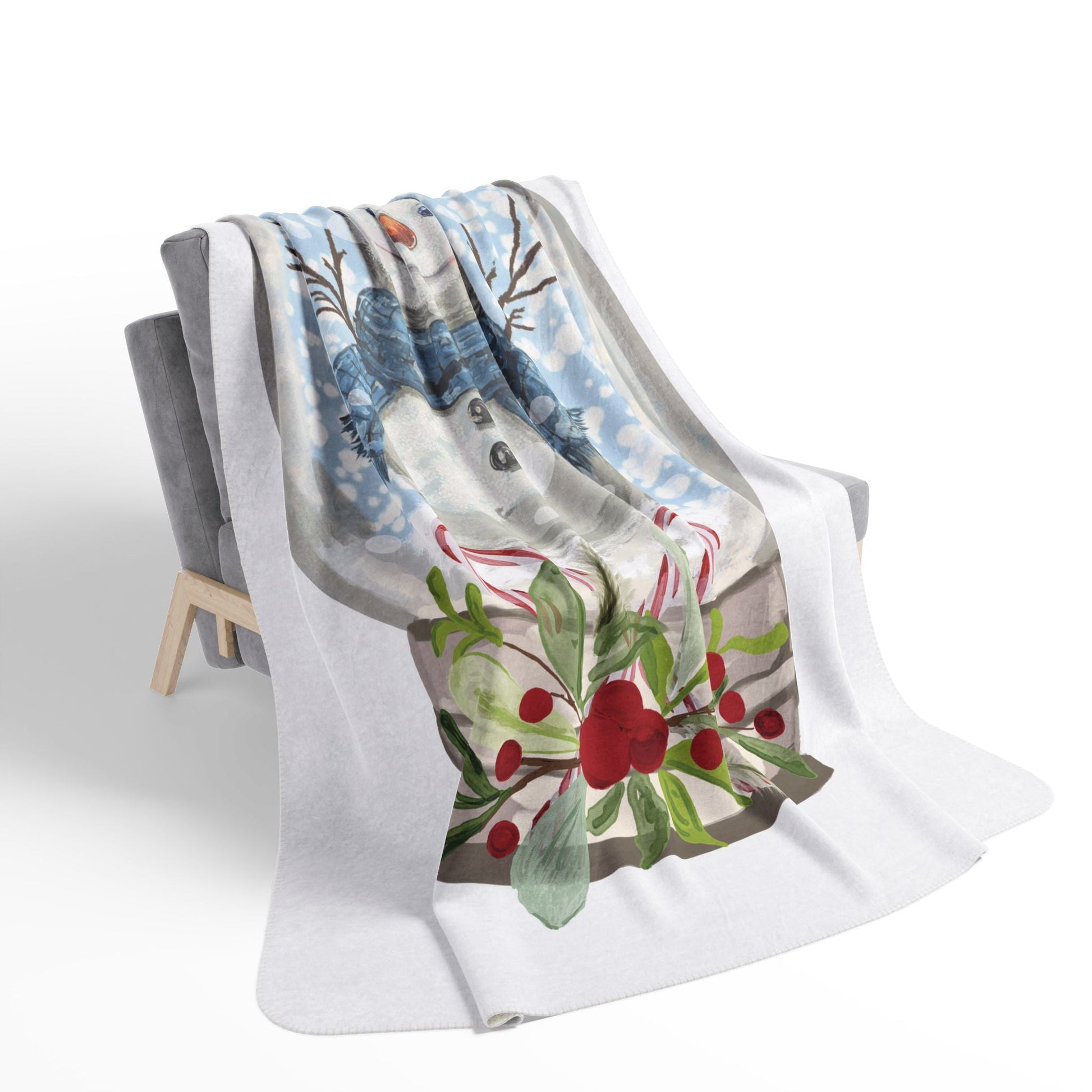 Snowman Snow Globe Fleece Sherpa Blanket - Blue Cava
