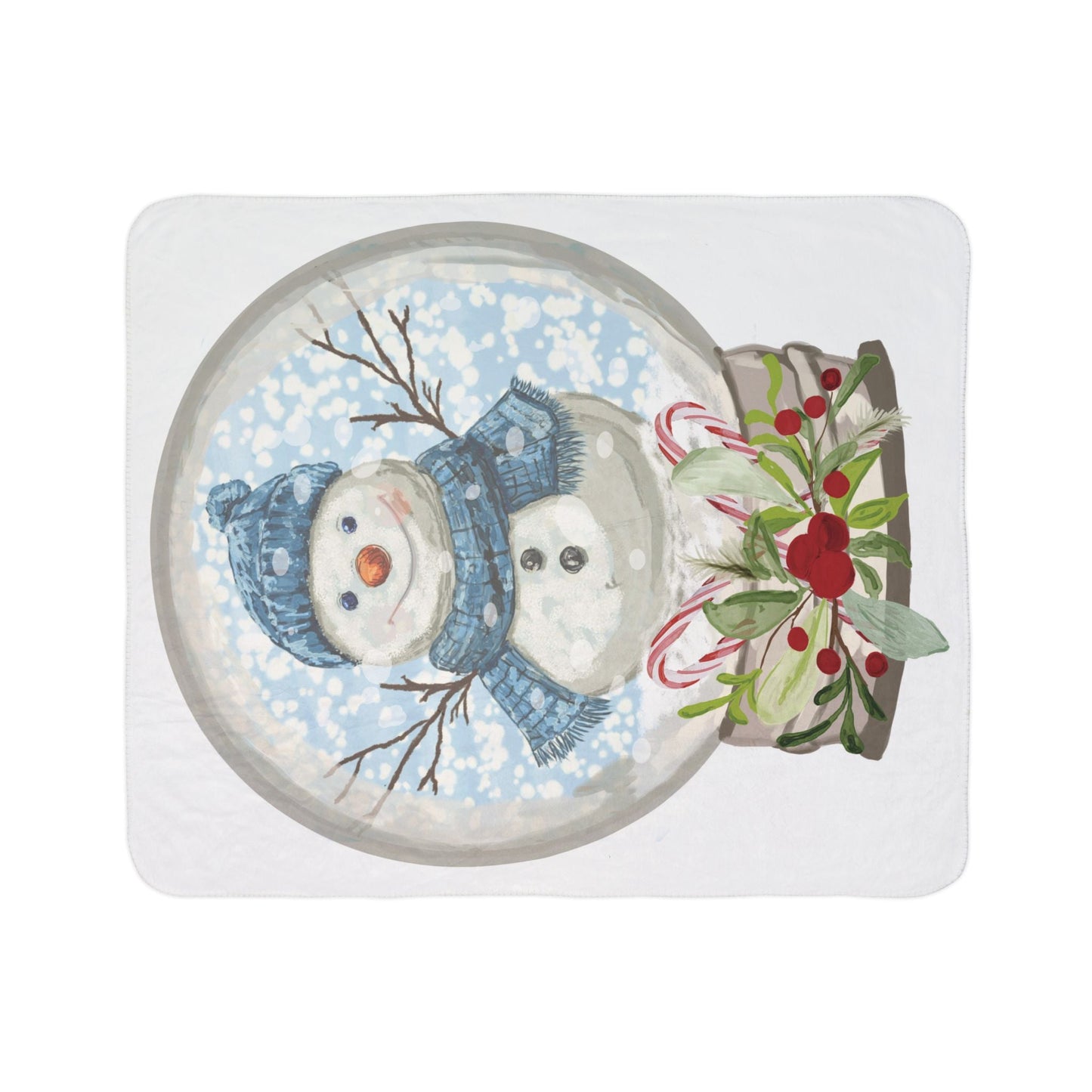 Snowman Snow Globe Fleece Sherpa Blanket - Blue Cava