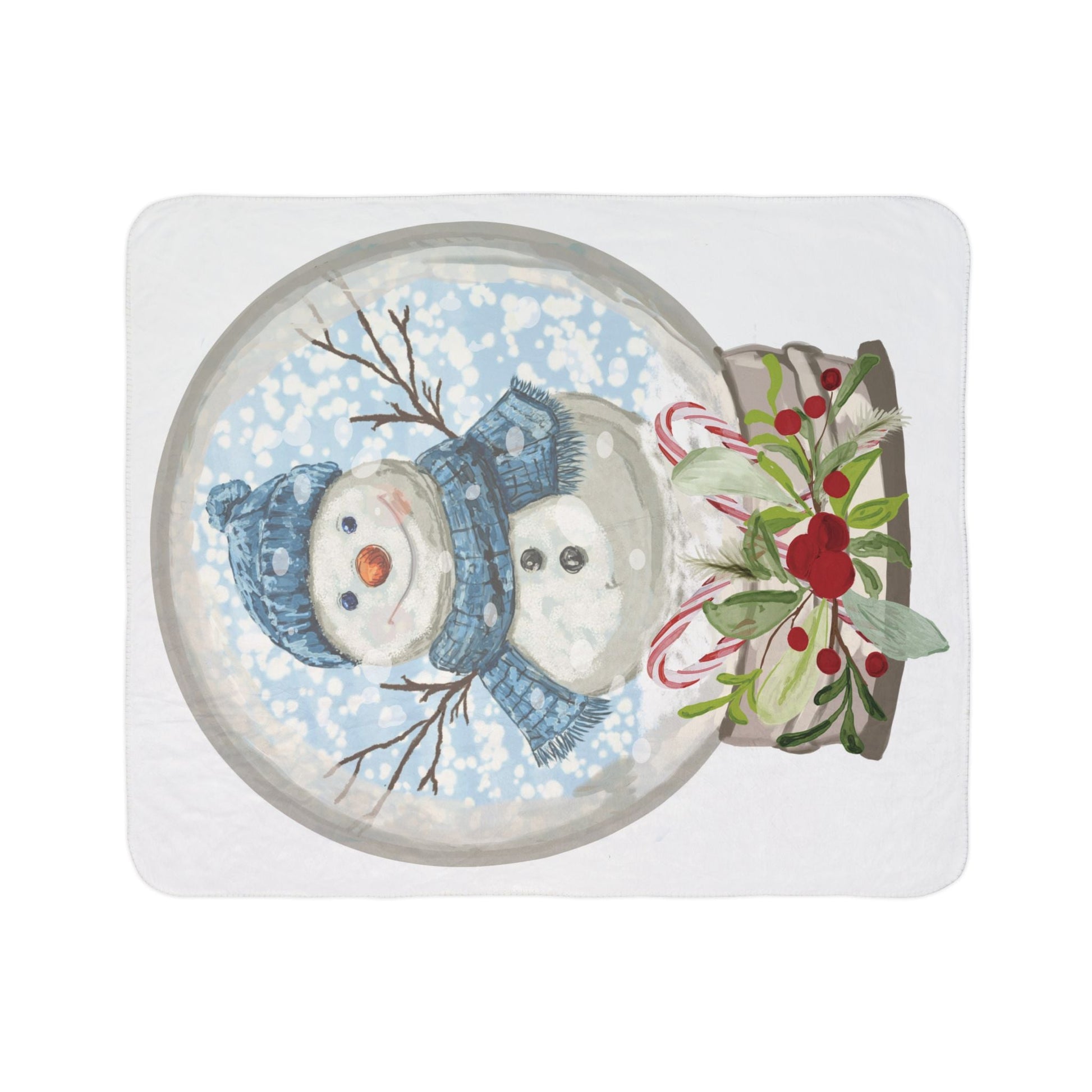 Snowman Snow Globe Fleece Sherpa Blanket - Blue Cava