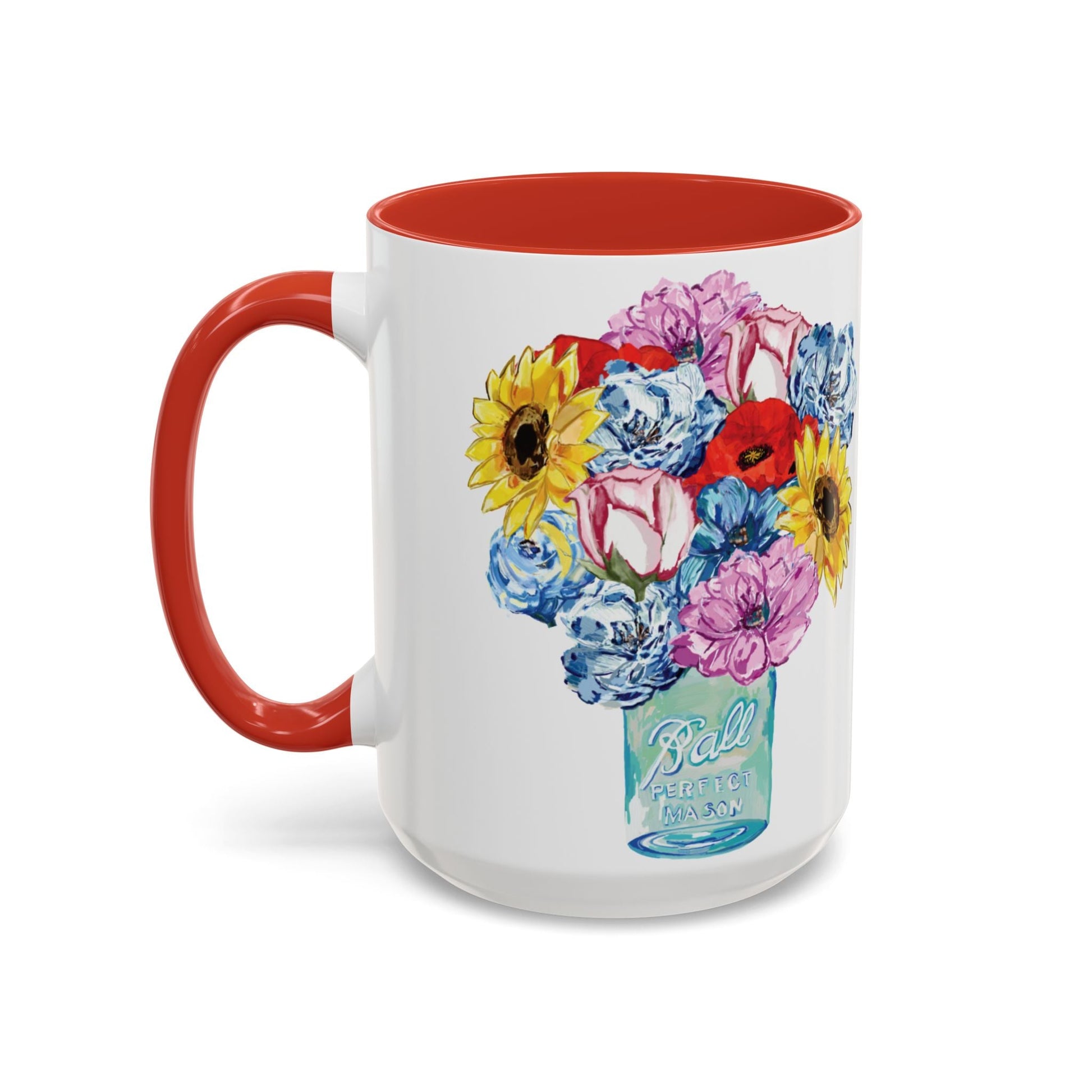 Spring Floral Mason Jar Two Tone Ceramic Mug - 11 oz & 15 oz - Blue Cava