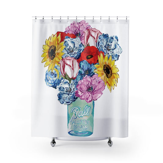 Spring Floral Shower Curtain - Perfect for Brightening Bathrooms and Special Occasions - Blue Cava