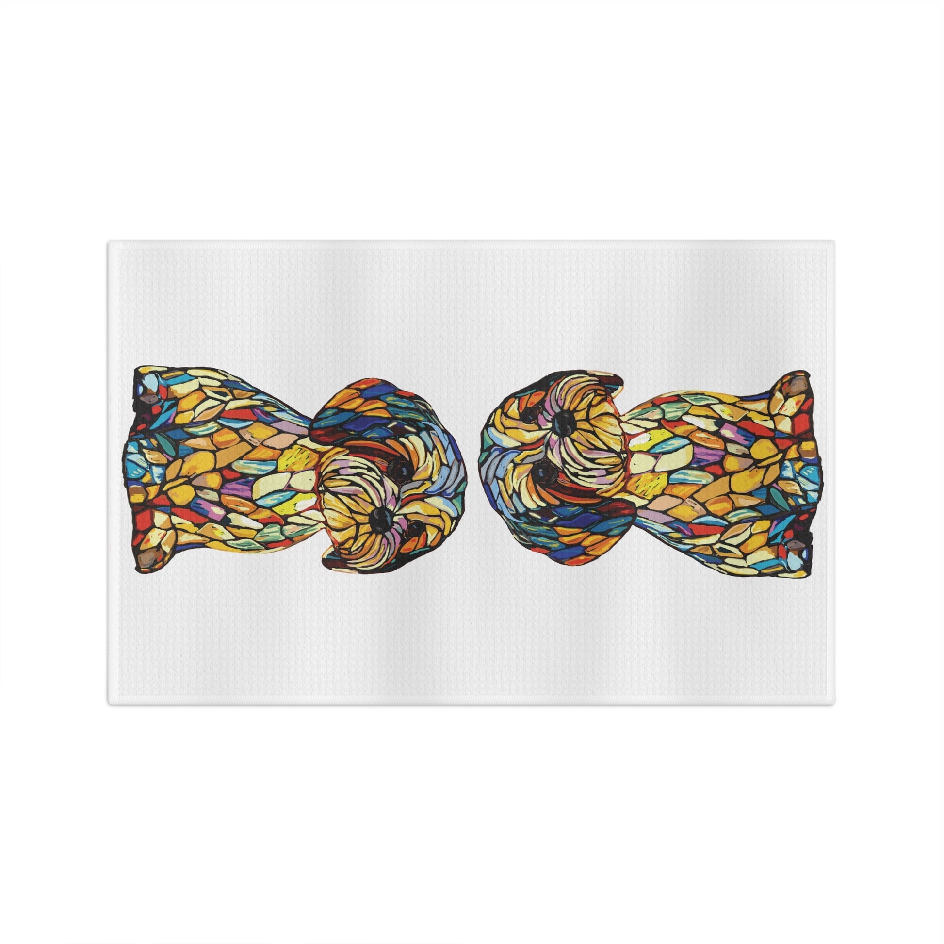 Stained Glass Colorful Dog - Themed Microfiber Waffle Towel, Kitchen Decor, Pet Lover Gift - Blue Cava