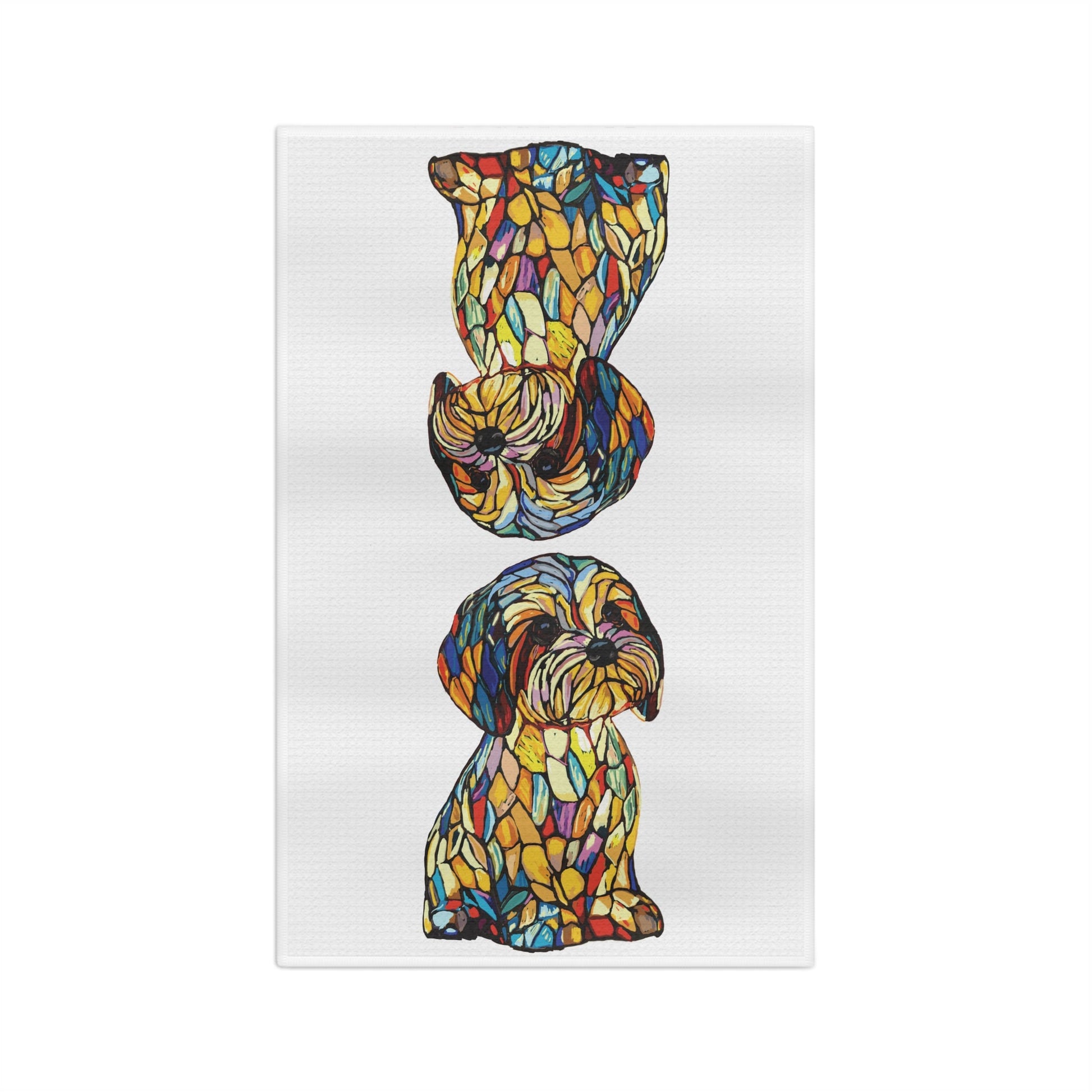 Stained Glass Colorful Dog - Themed Microfiber Waffle Towel, Kitchen Decor, Pet Lover Gift - Blue Cava